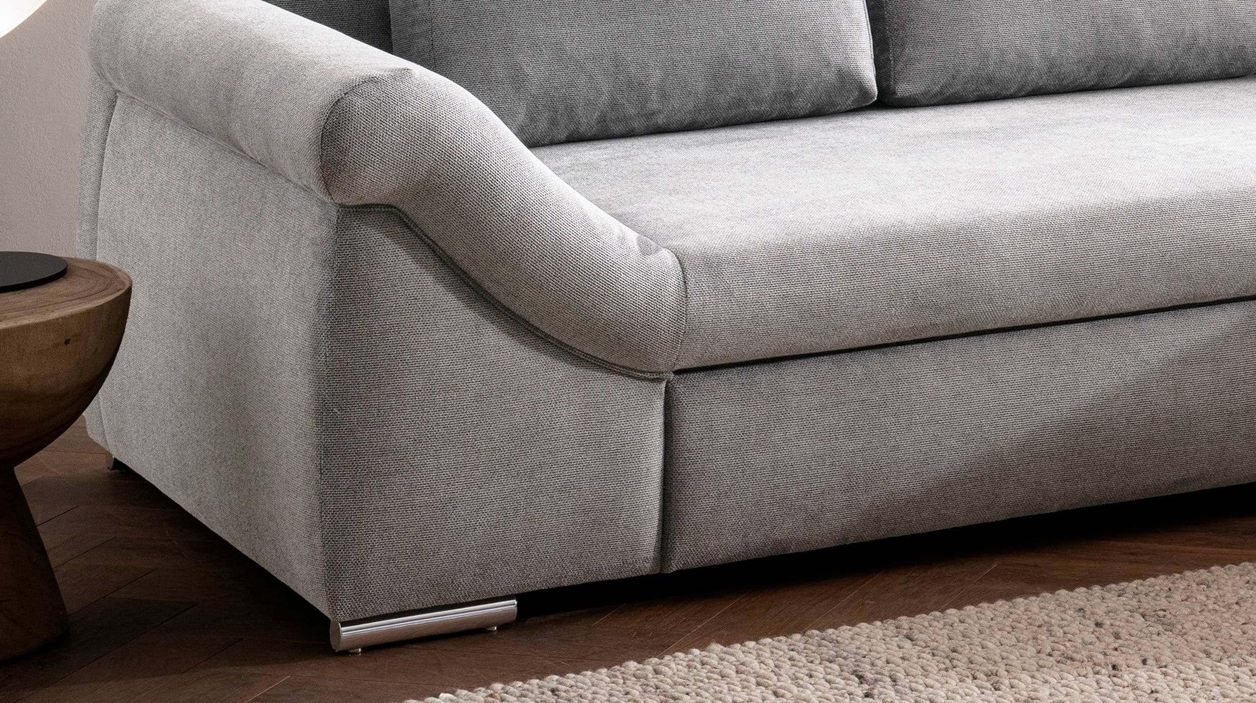 Ecksofa grau mit Schlaffunktion - Bettkasten 261 cm - RAMONA