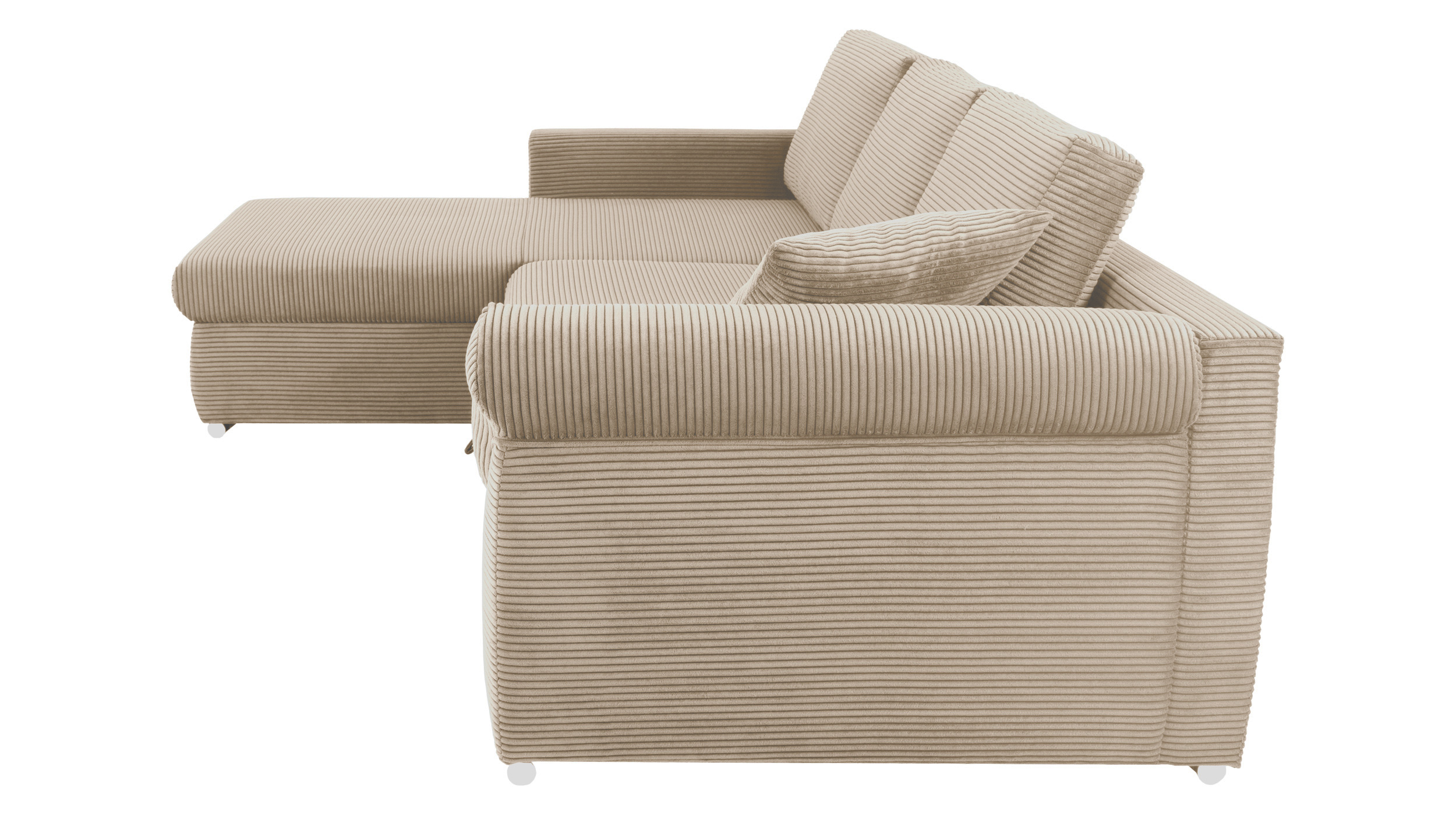 Ecksofa Schlaffunktion Bettkasten creme Cord 261 cm - RAMONA