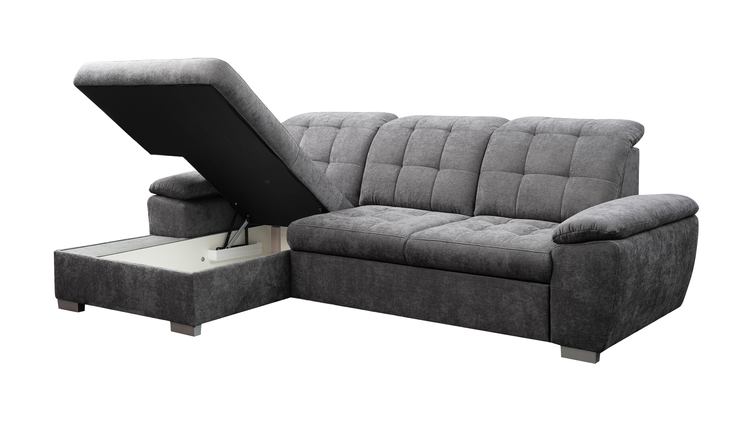 Ecksofa mit Schlaffunktion anthrazit 260 cm - Bettkasten - MAIKE