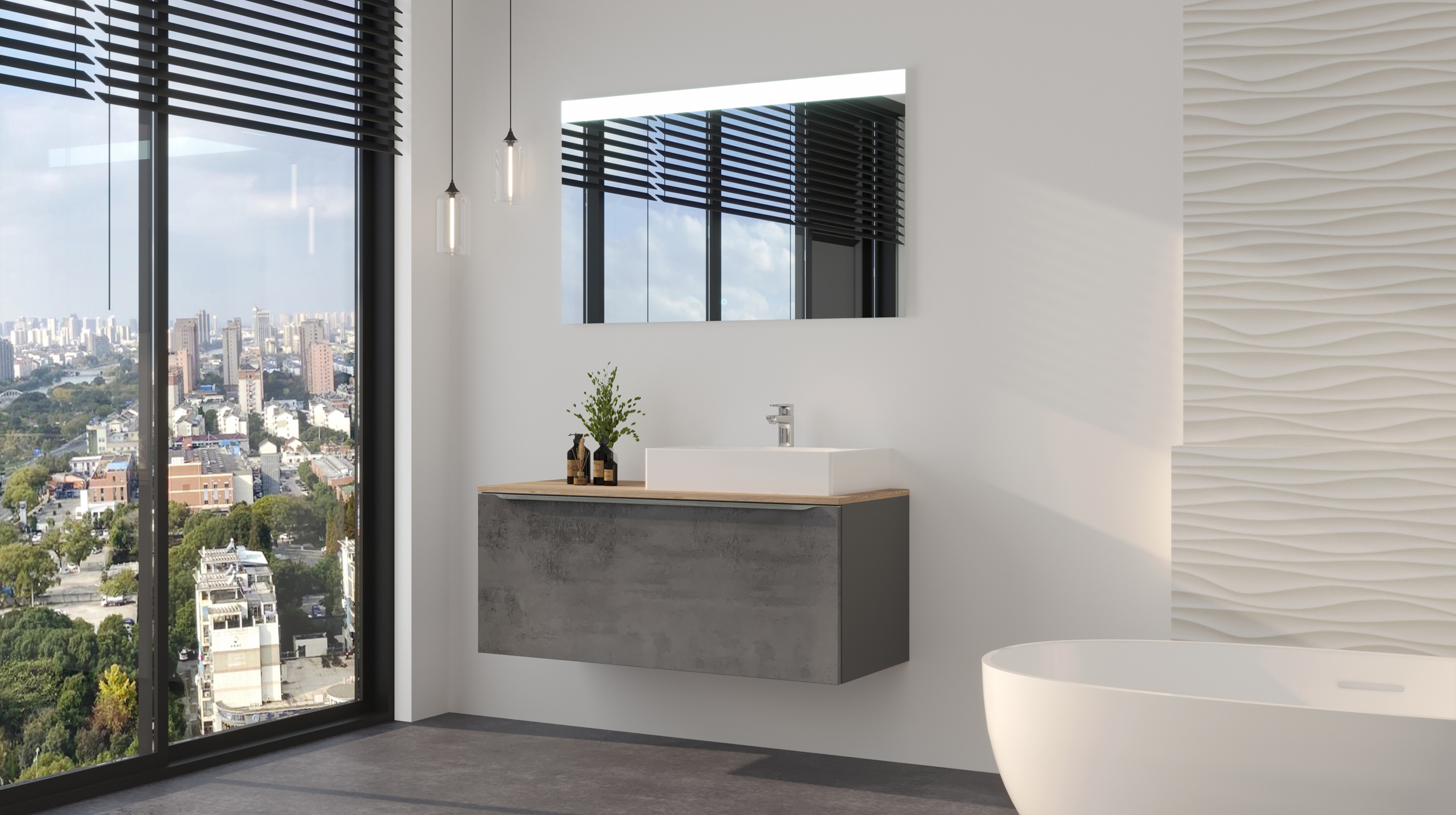 Badmöbel-Set grau - 2 Teile - Waschtisch 120 cm - RISCADO