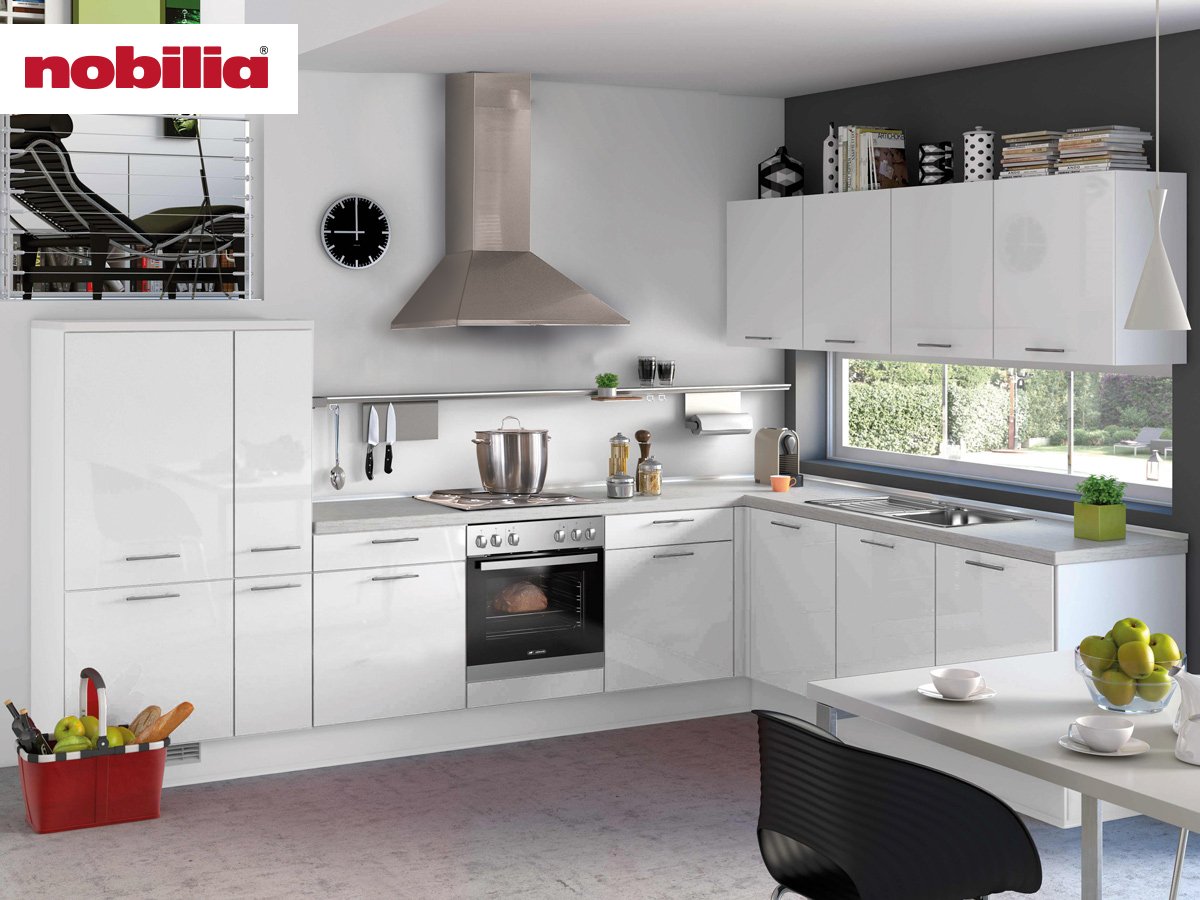 Eckküche 335 x 245 cm - mit Geräten - Küchenfronten Lack Hochglanz - FLASH