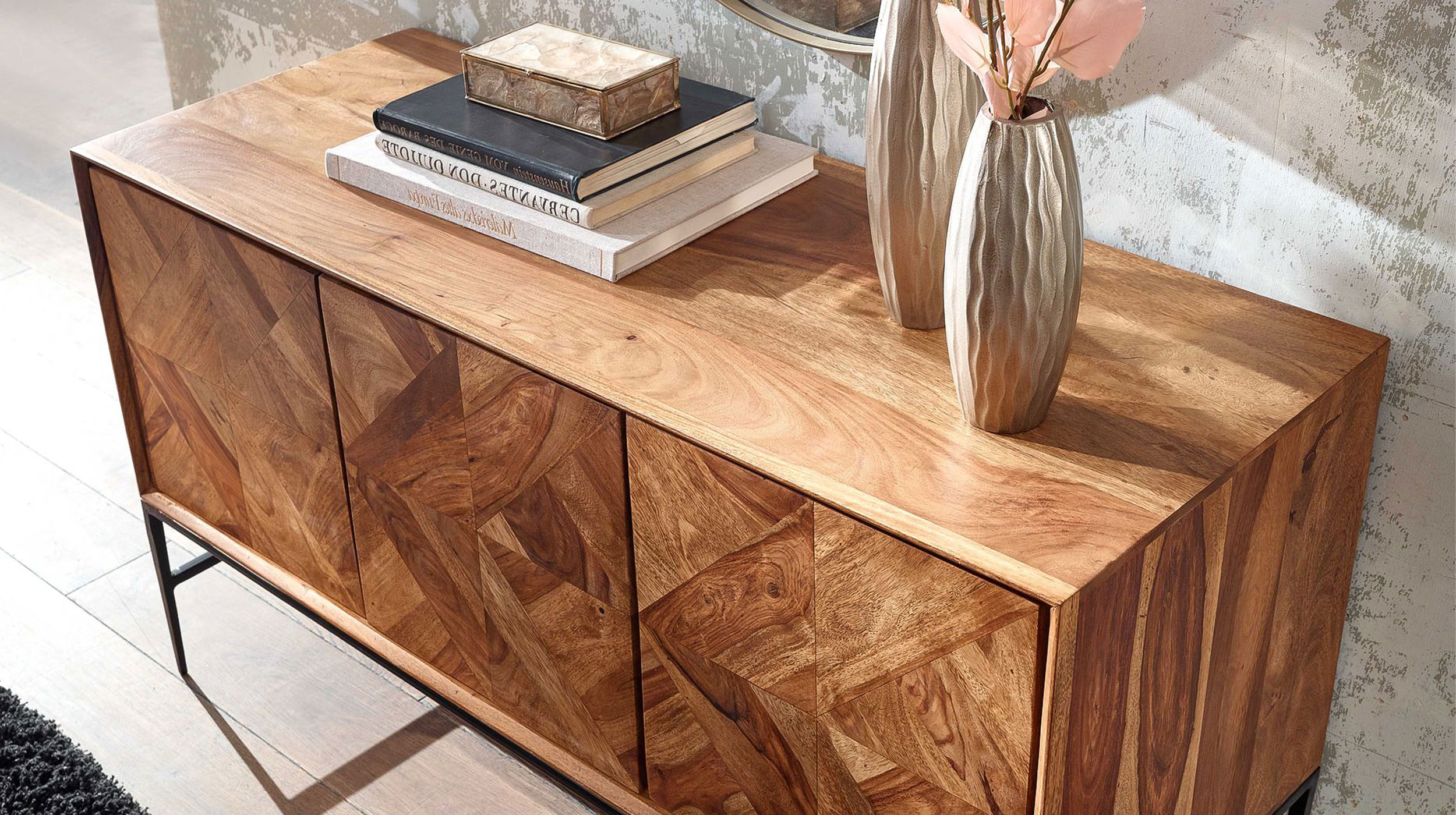 Sideboard Sheesham massiv gebeizt 123 cm - 3-türig - SIGRID