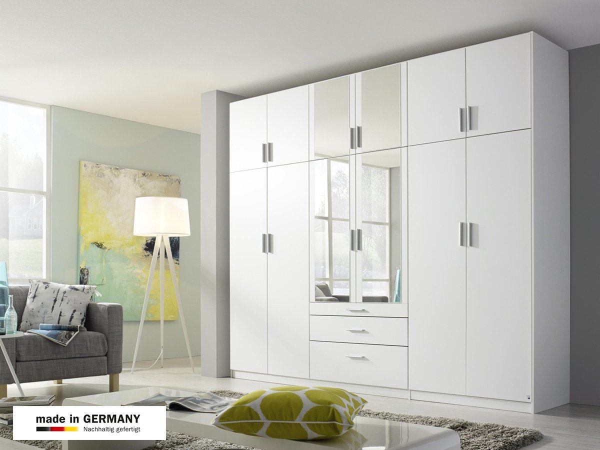 Kleiderschrank mit Spiegel - weiß - 271 cm - rauch - HILDESHEIM