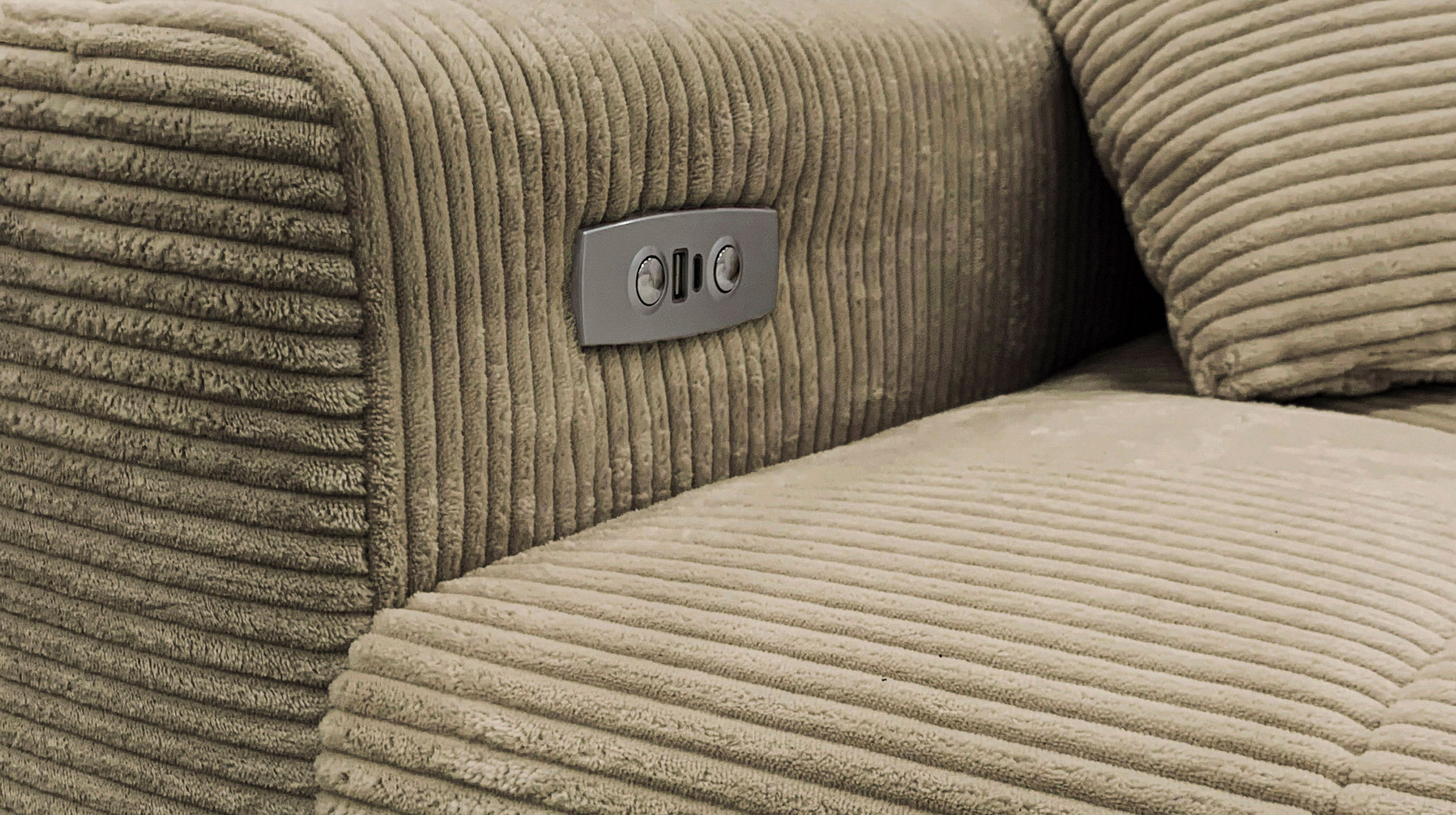 Ecksofa Cord grün ausziehbar - Sitztiefenverstellung 256 cm - OT rechts - SIMPLE Ecksofa Cord grün ausziehbar - Sitztiefenverstellung 256 cm - OT rechts - SIMPLE