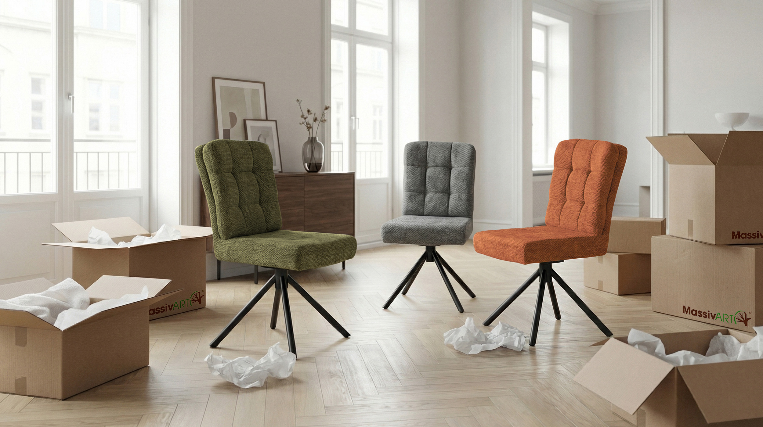 Polsterstuhl grau Drehstuhl Taschenfederkern Chenille - HEDIA