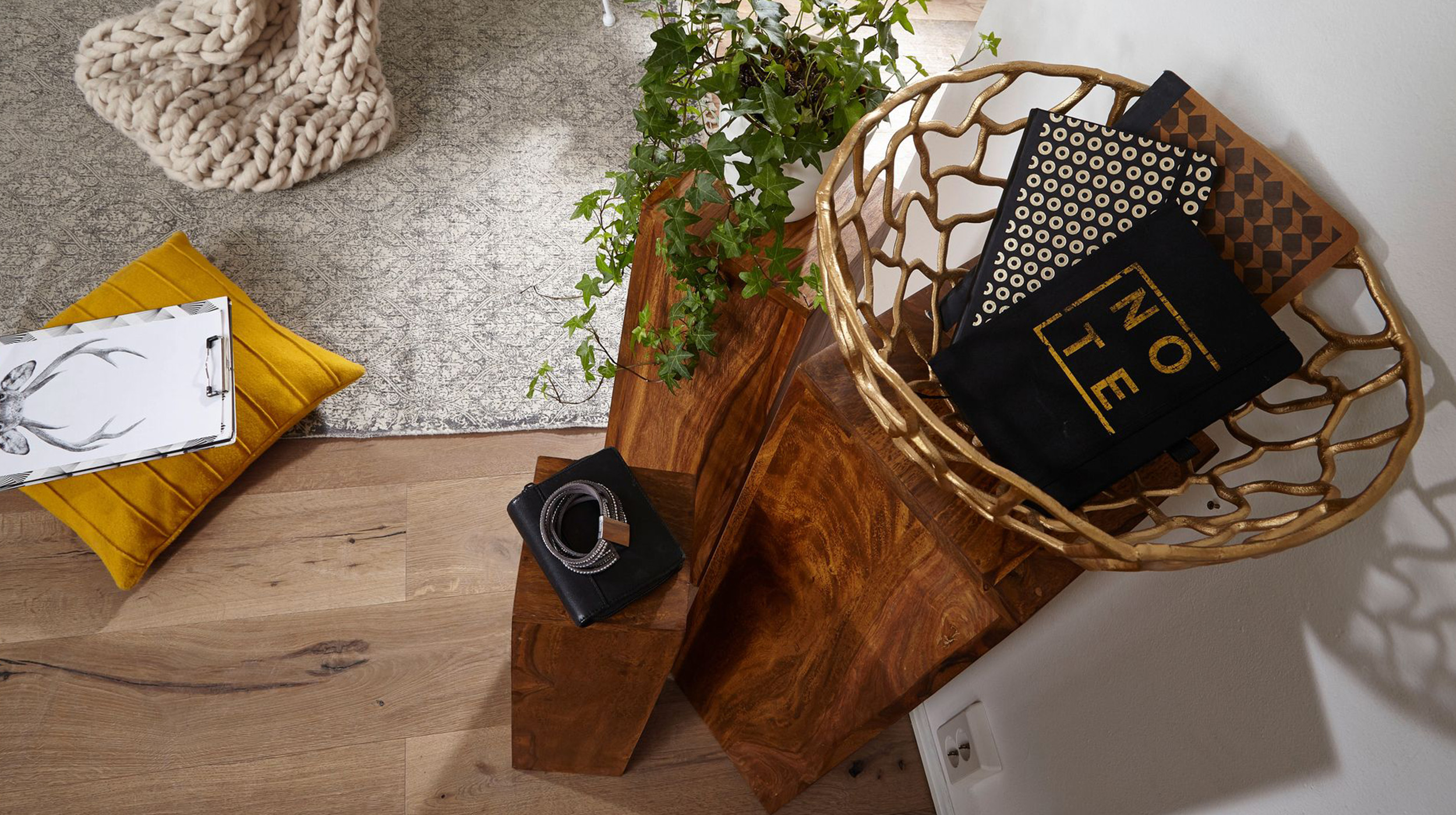 Beistelltisch 3er-Set Sheesham Massivholz gebeizt - 25 x 25 cm - SOFIE 