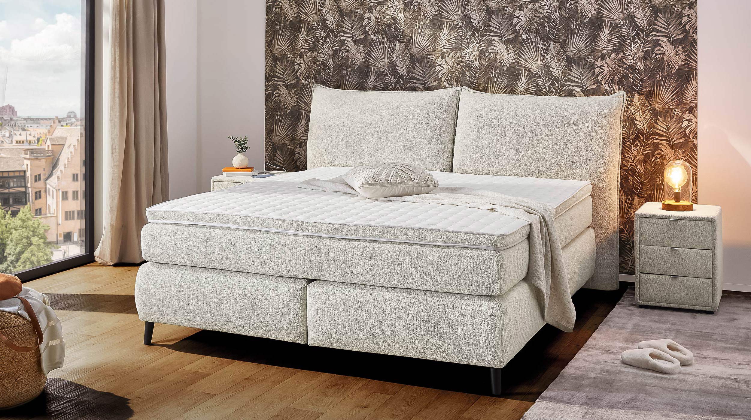 Boxspringbett 180 x 200 cm beige Stoffbezug - HACIENDA