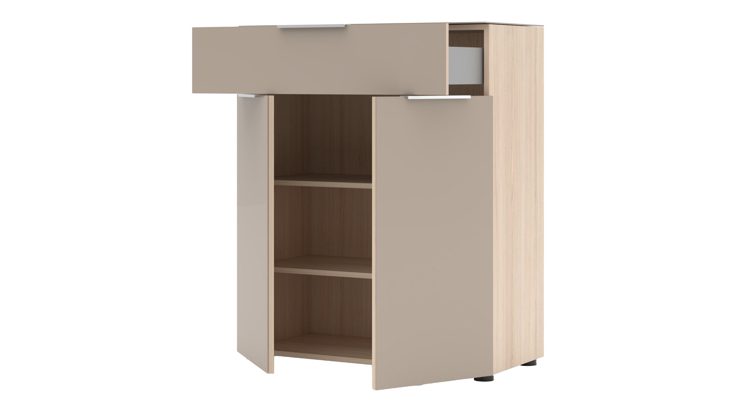 Kommode mit Schublade beige Glasfront Eiche 80 cm - SANTORIN