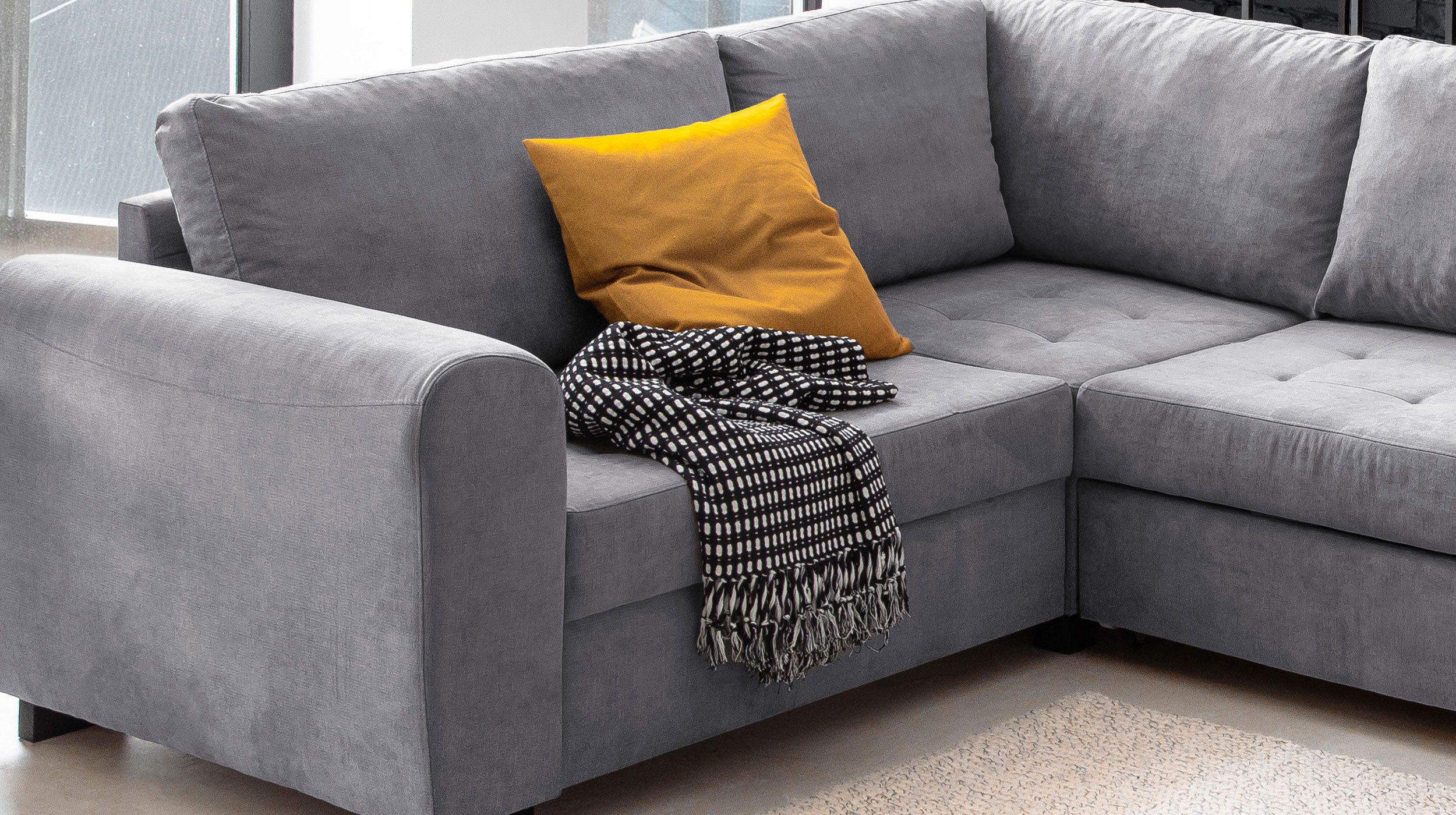 Wohnlandschaft Schlaffunktion anthrazit Bettkasten 309 cm - POLLY-NEW 