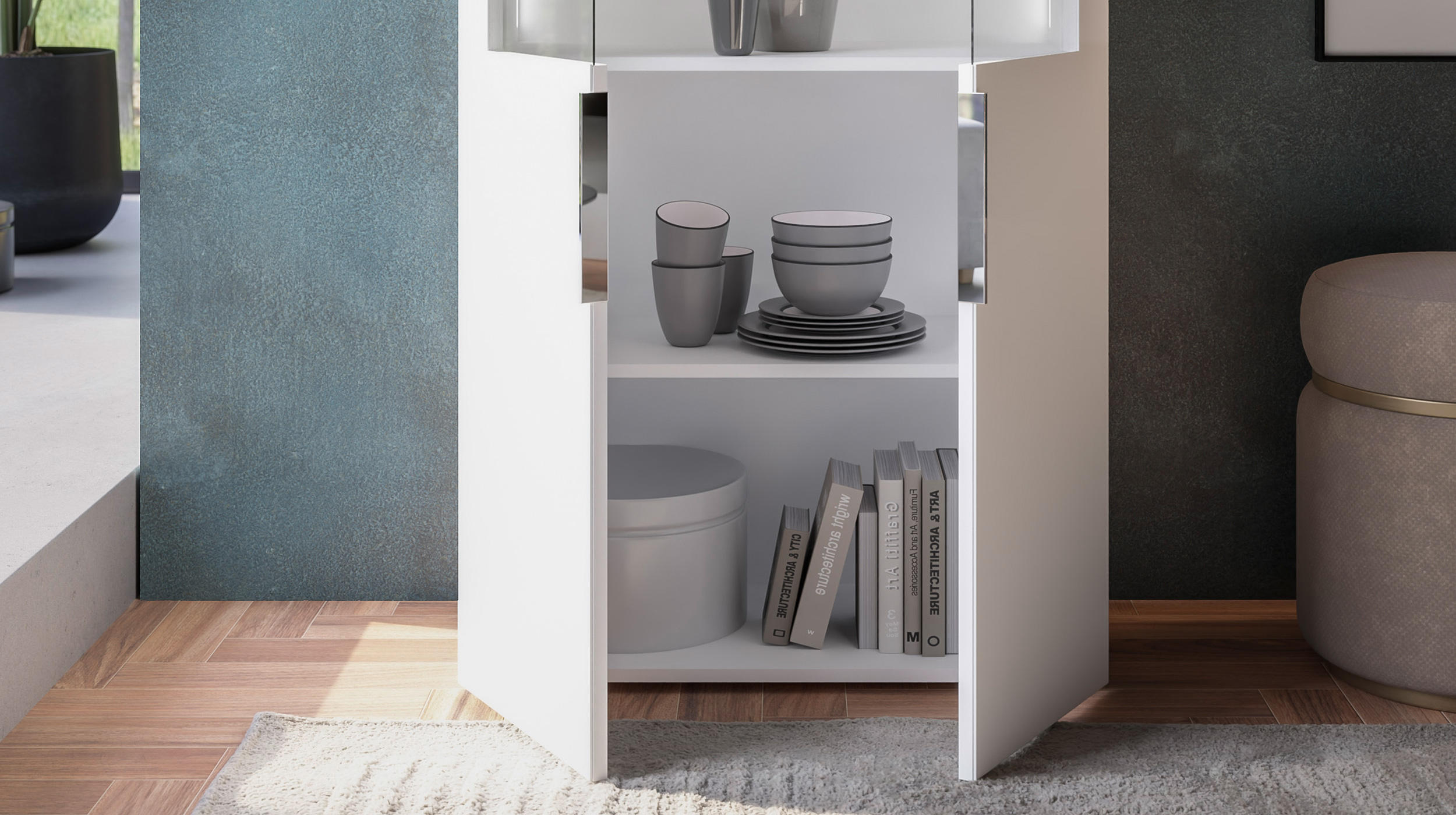 Vitrine mit Beleuchtung weiß - Glasfront - Breite 75 cm - SANTORIN