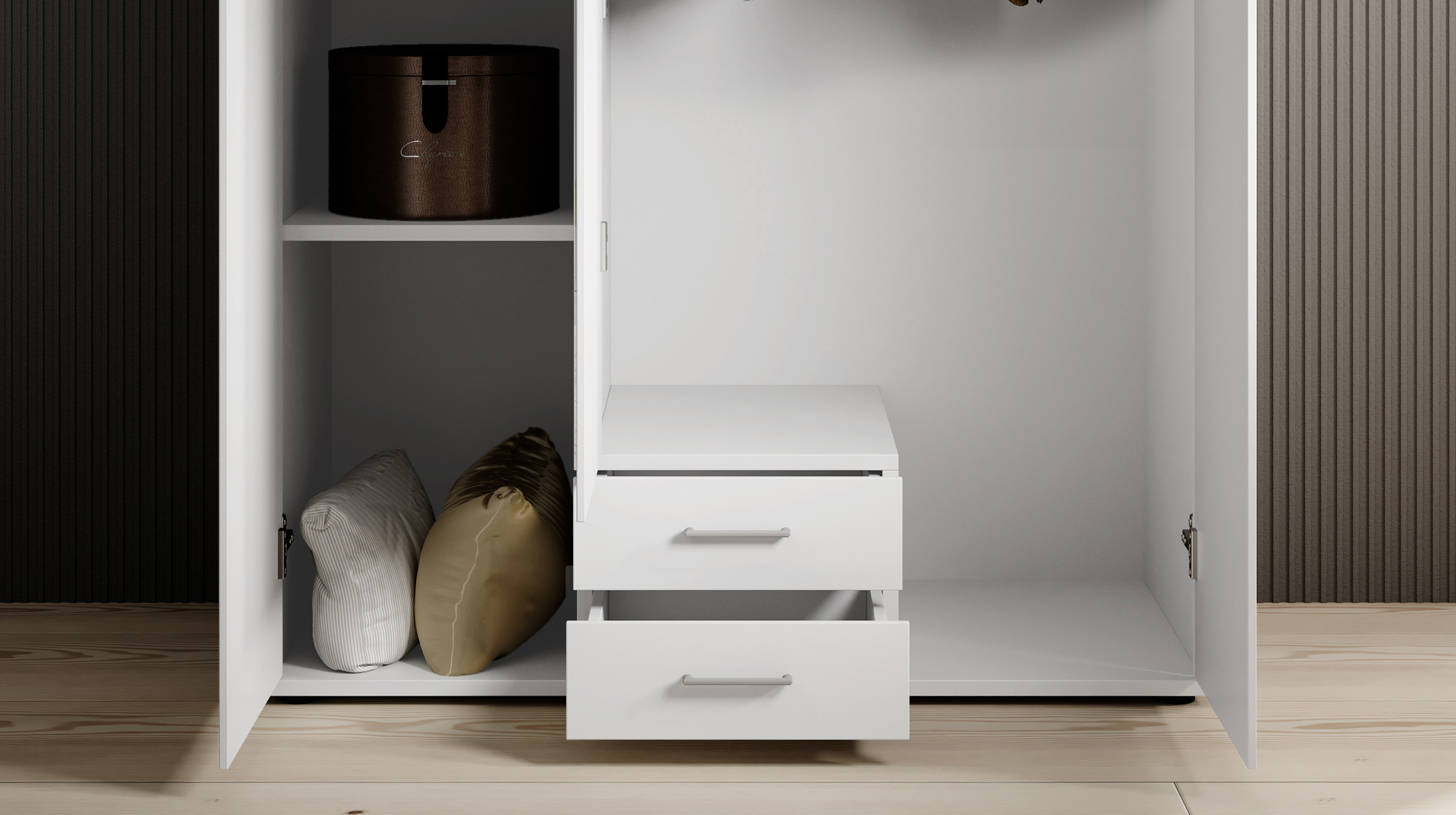 Kleiderschrank mit Spiegel 120 cm weiß - 3-türig - PAUL