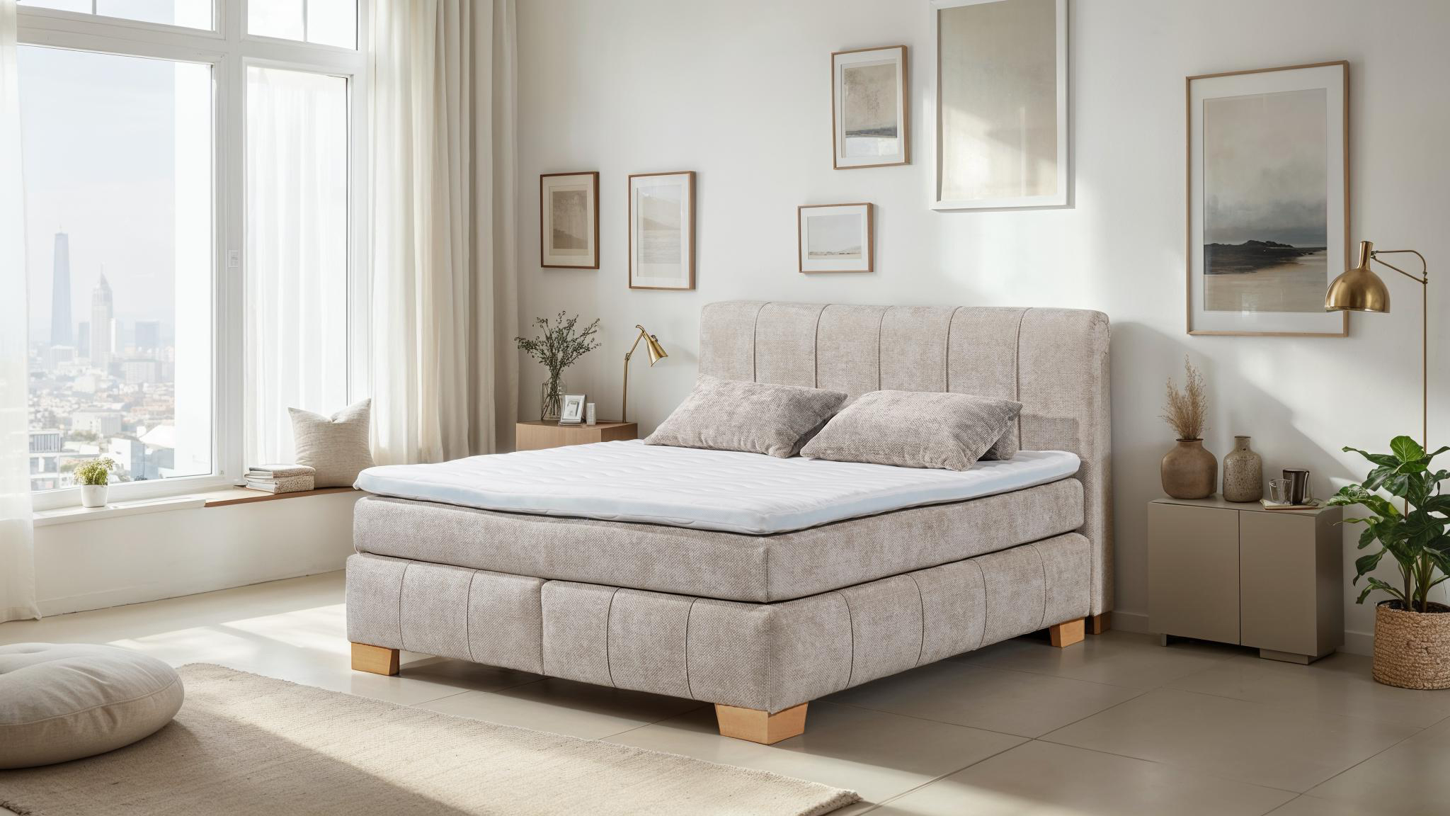 Boxspringbett 180 x 200 cm grau Webstoff - AVELINO