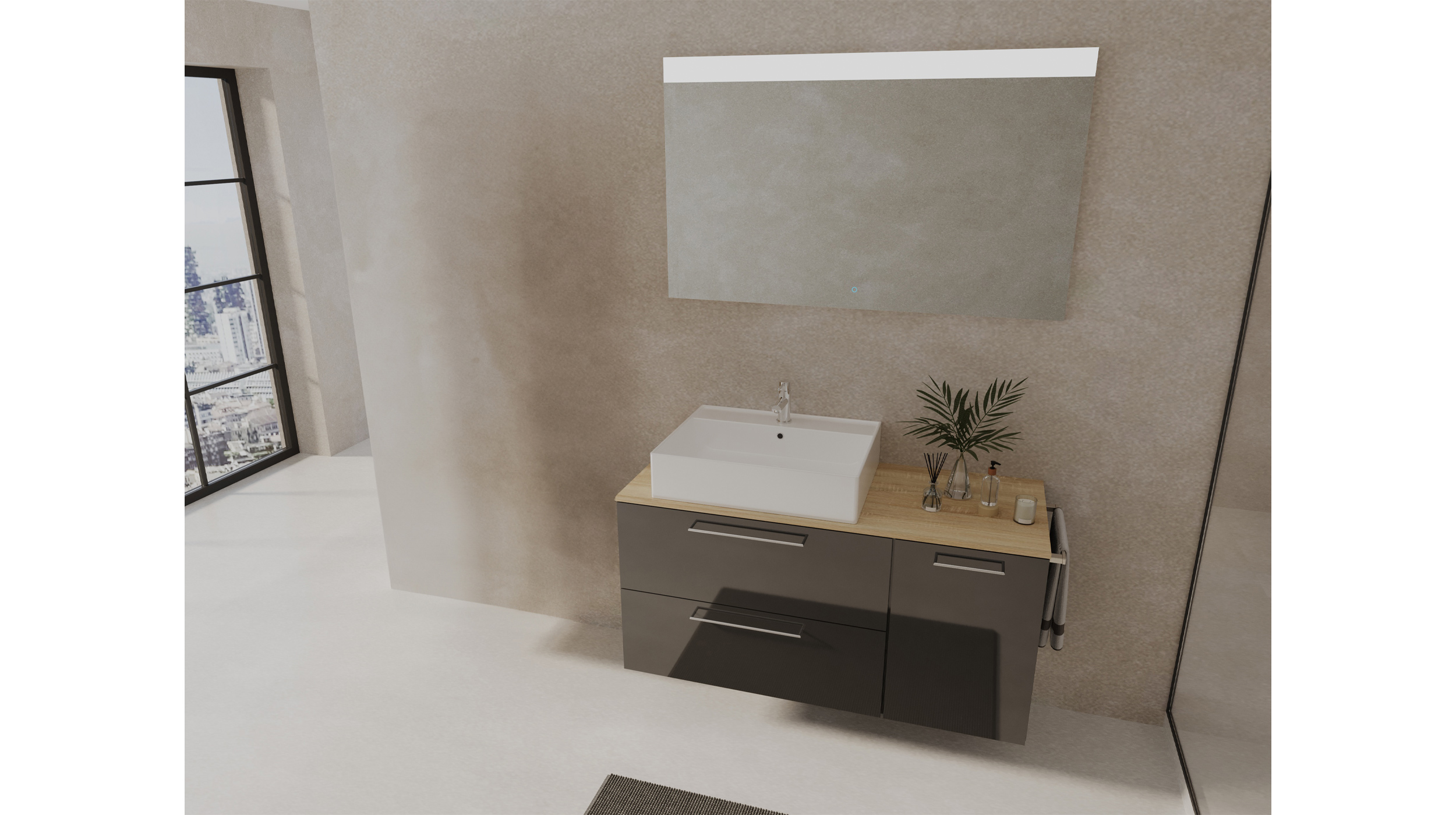 Badmöbel-Set grau hochglanz - 2 Teile - Waschtisch 120 cm - FRANKA