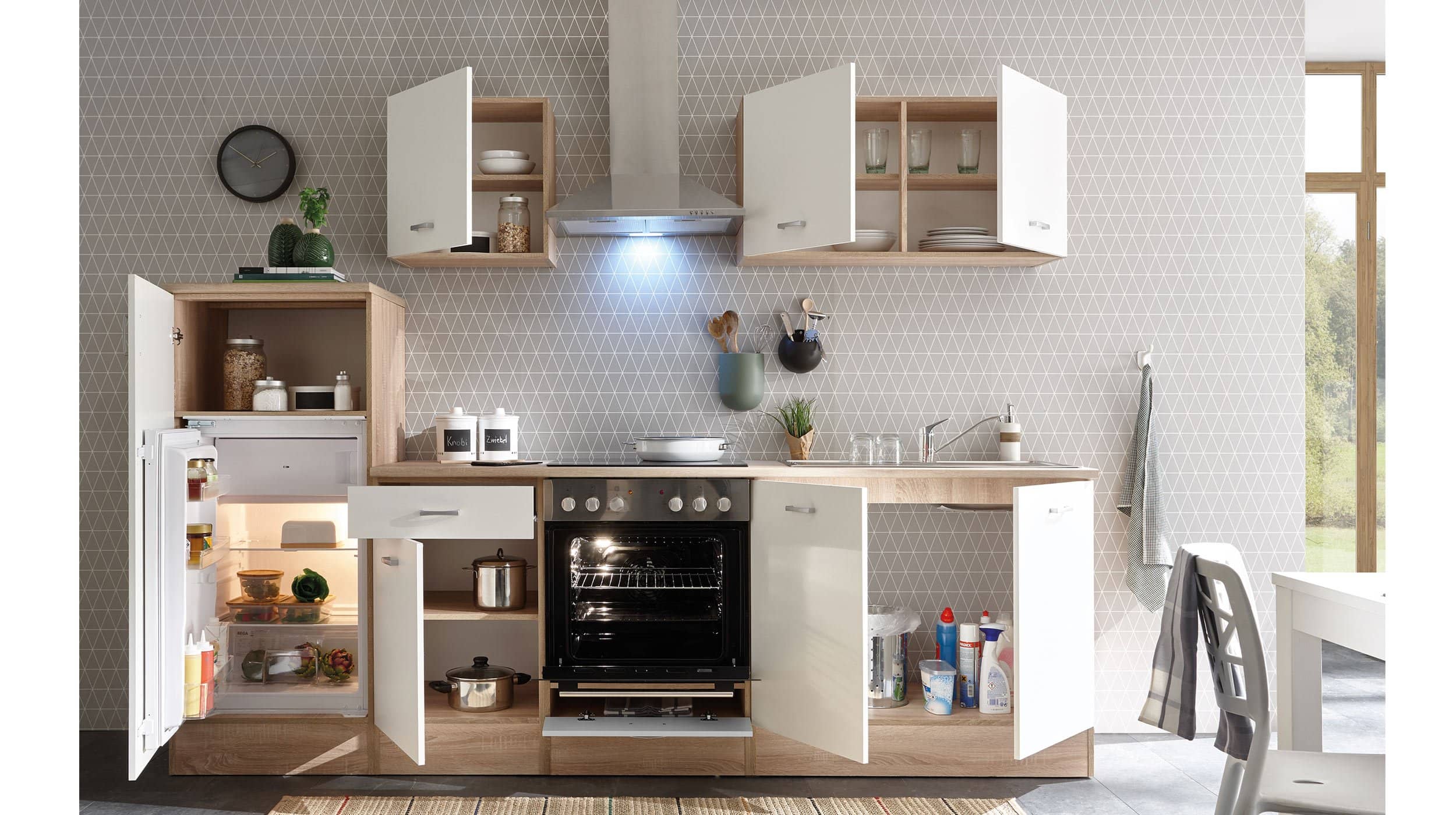 Küchenzeile 270 cm - weiss matt - Sonoma Eiche - inkl. Elektrogeräte - ANDY