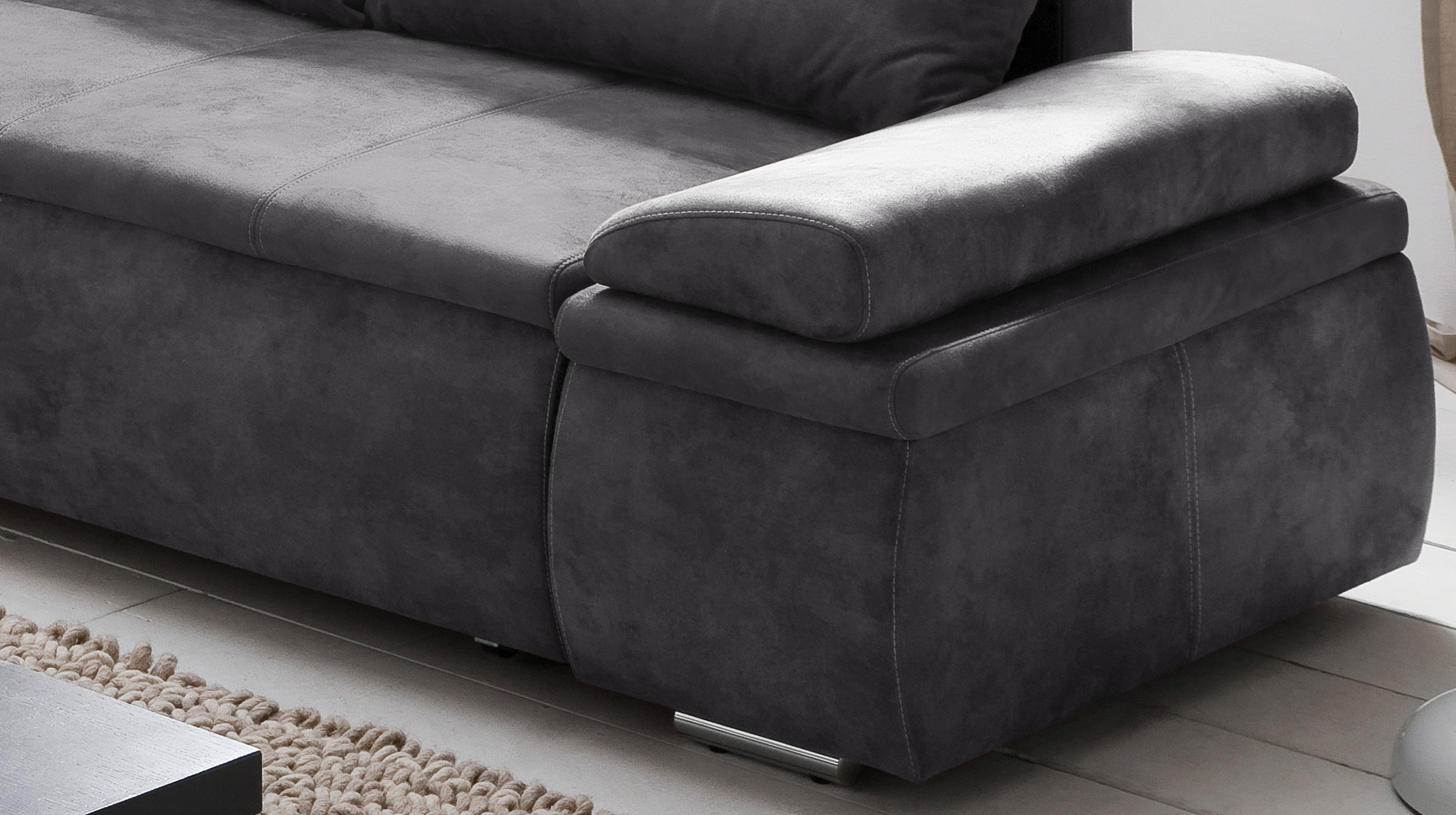 Ecksofa mit Schlaffunktion anthrazit Bettkasten 268 cm - CELINA