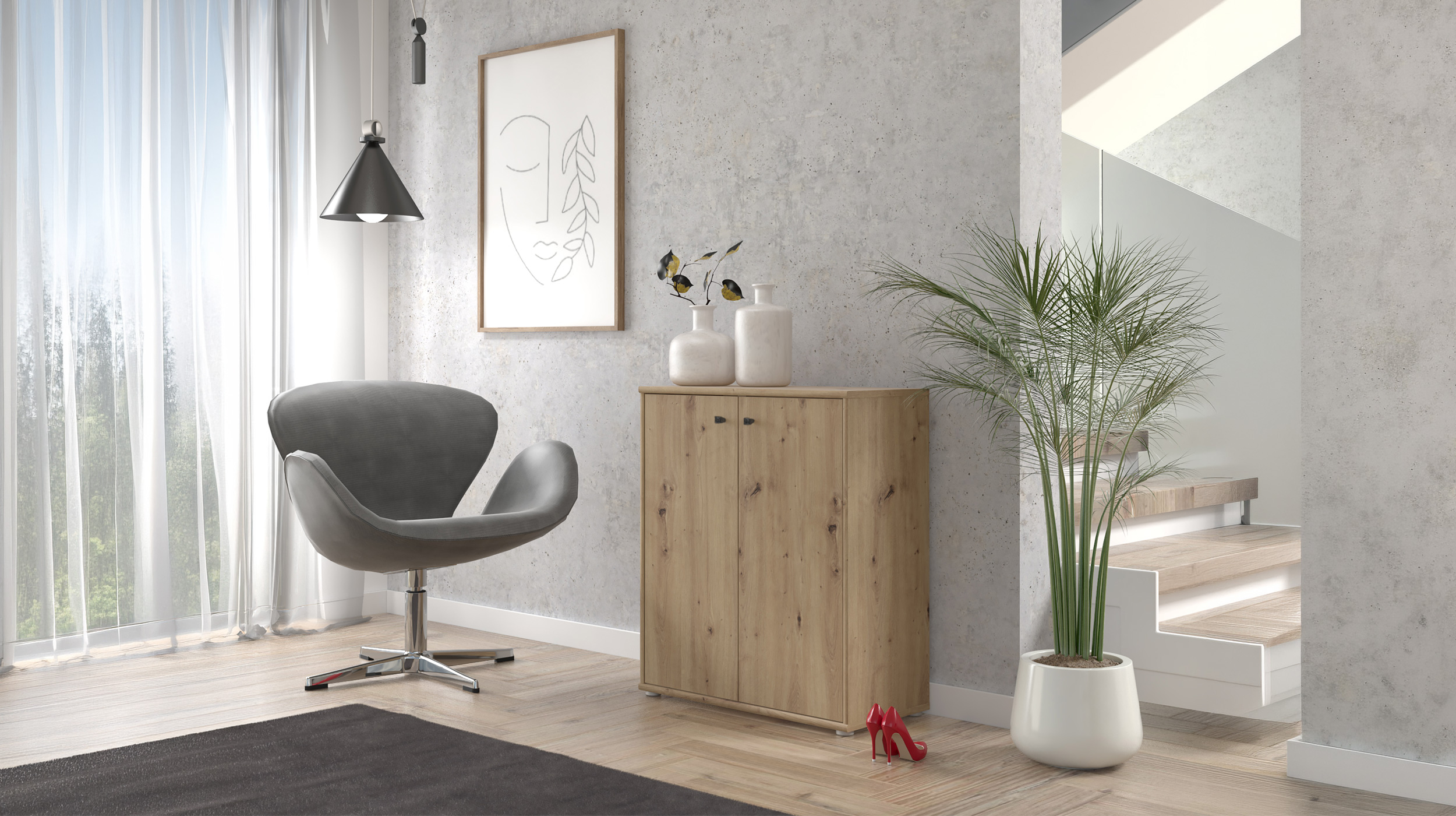 Kommode Artisan Eiche 74 x 35 cm - 2-türig - TEMPRA