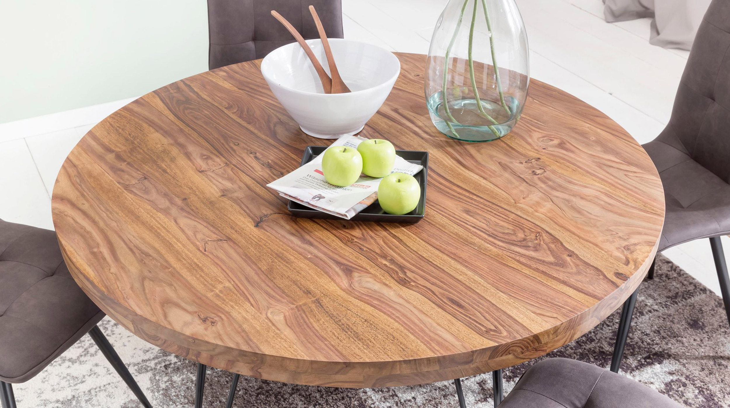 Esstisch 120 cm rund Sheesham massiv gebeizt - NORR 