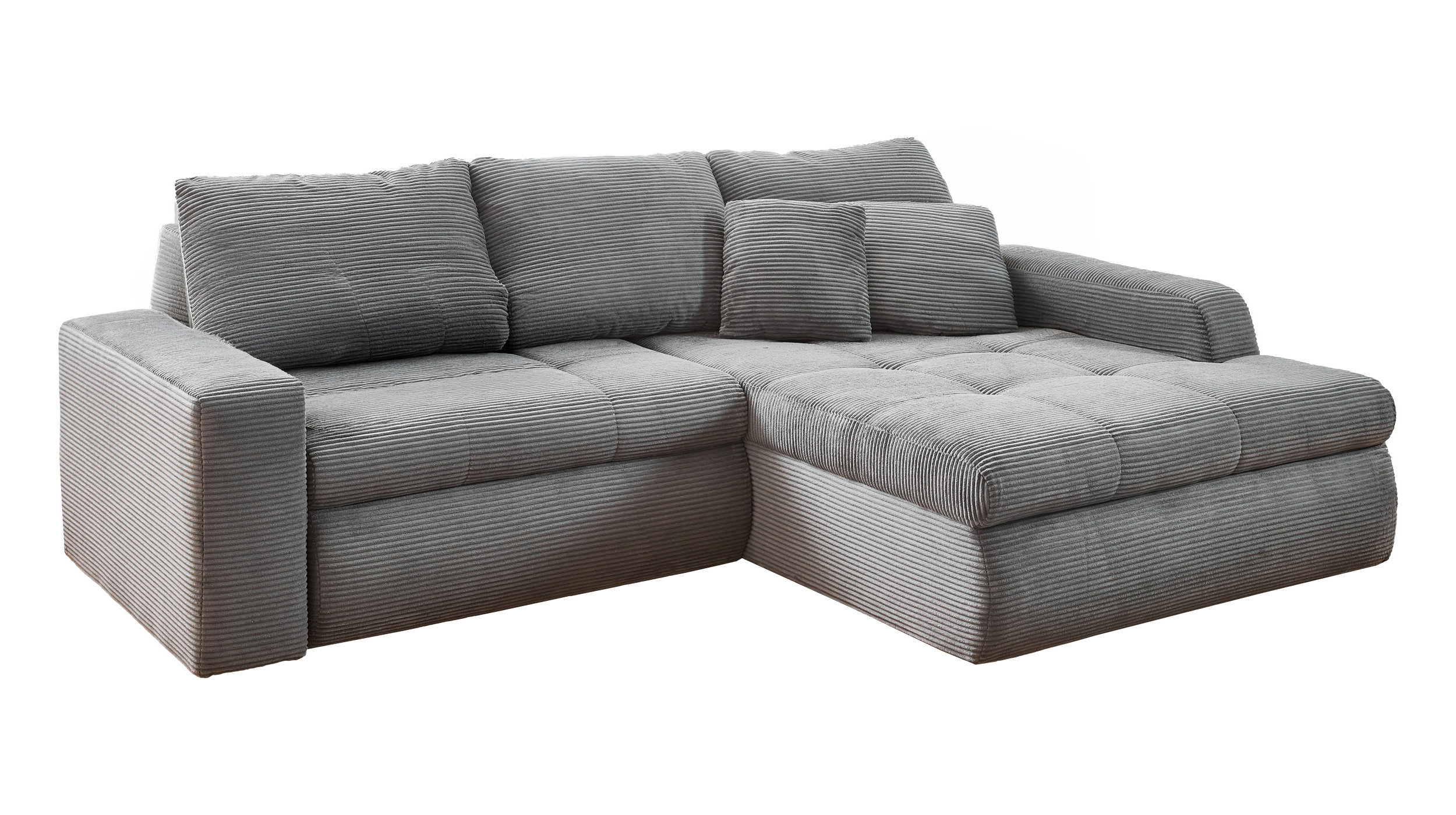 Ecksofa Cord Schlaffunktion Bettkasten grau 241 cm - OT rechts - LUNO