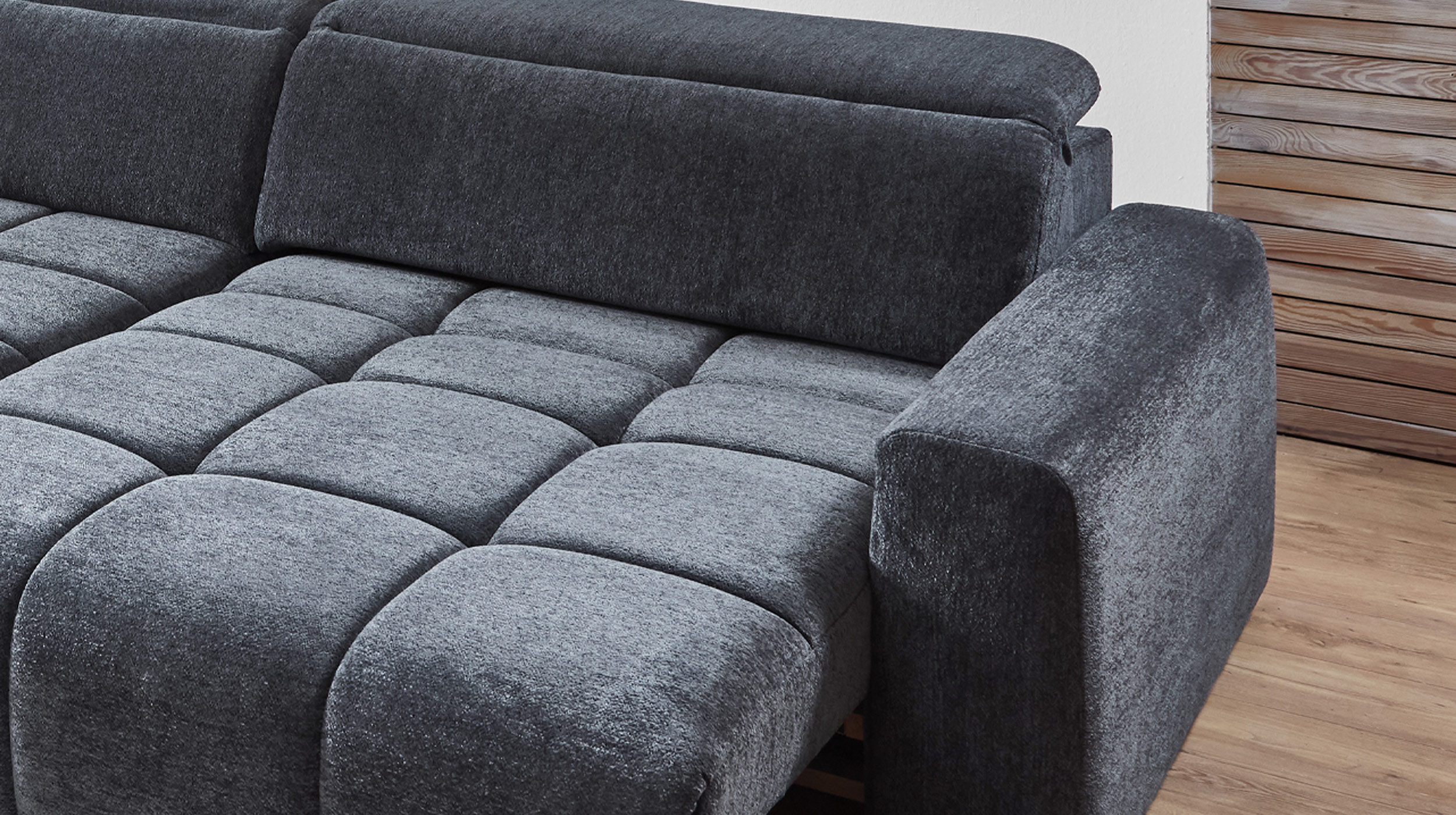 Ecksofa anthrazit elektrisch ausfahrbar 288 cm - OT links - BROOK