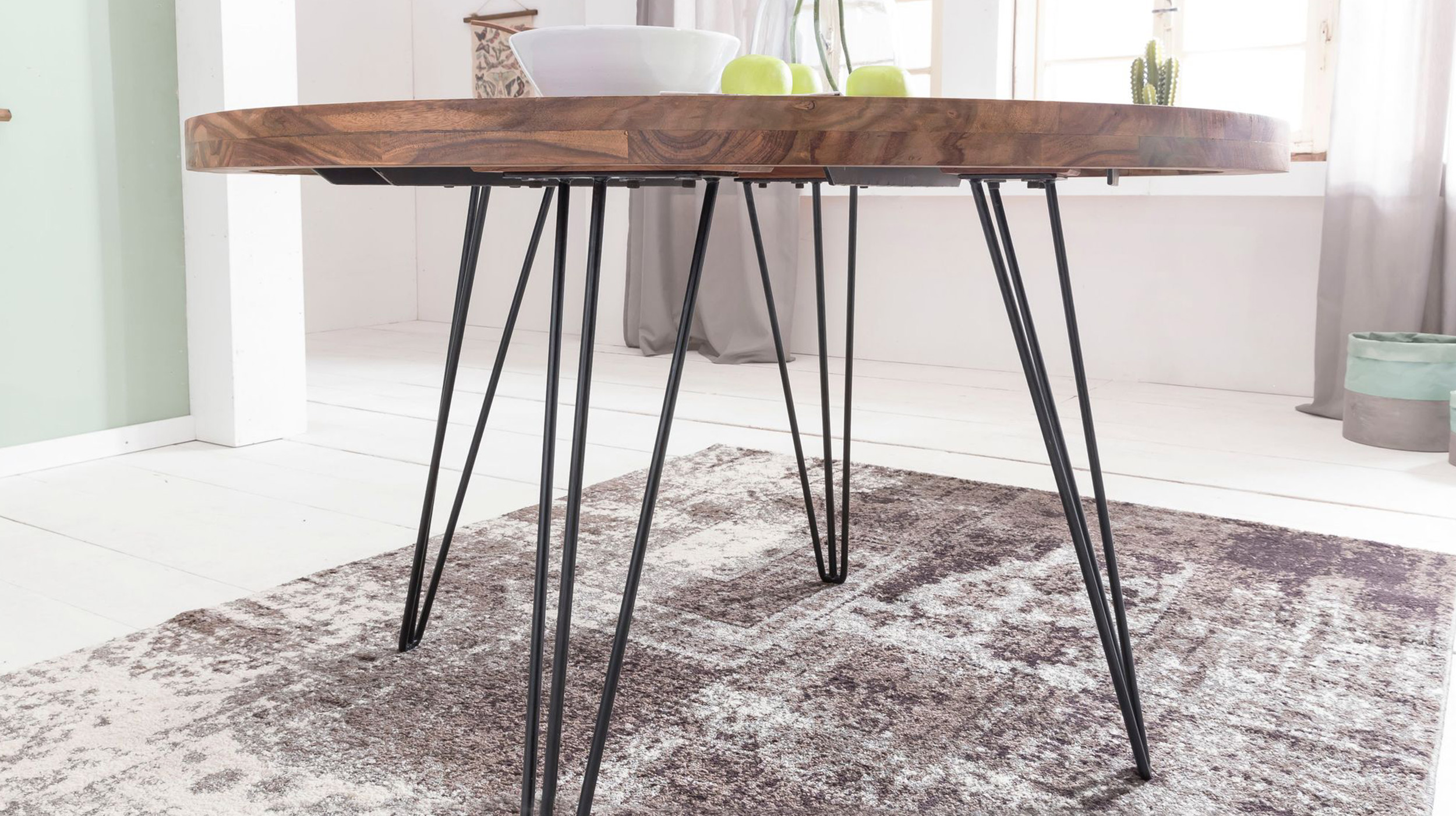 Esstisch 120 cm rund Sheesham massiv gebeizt - NORR 