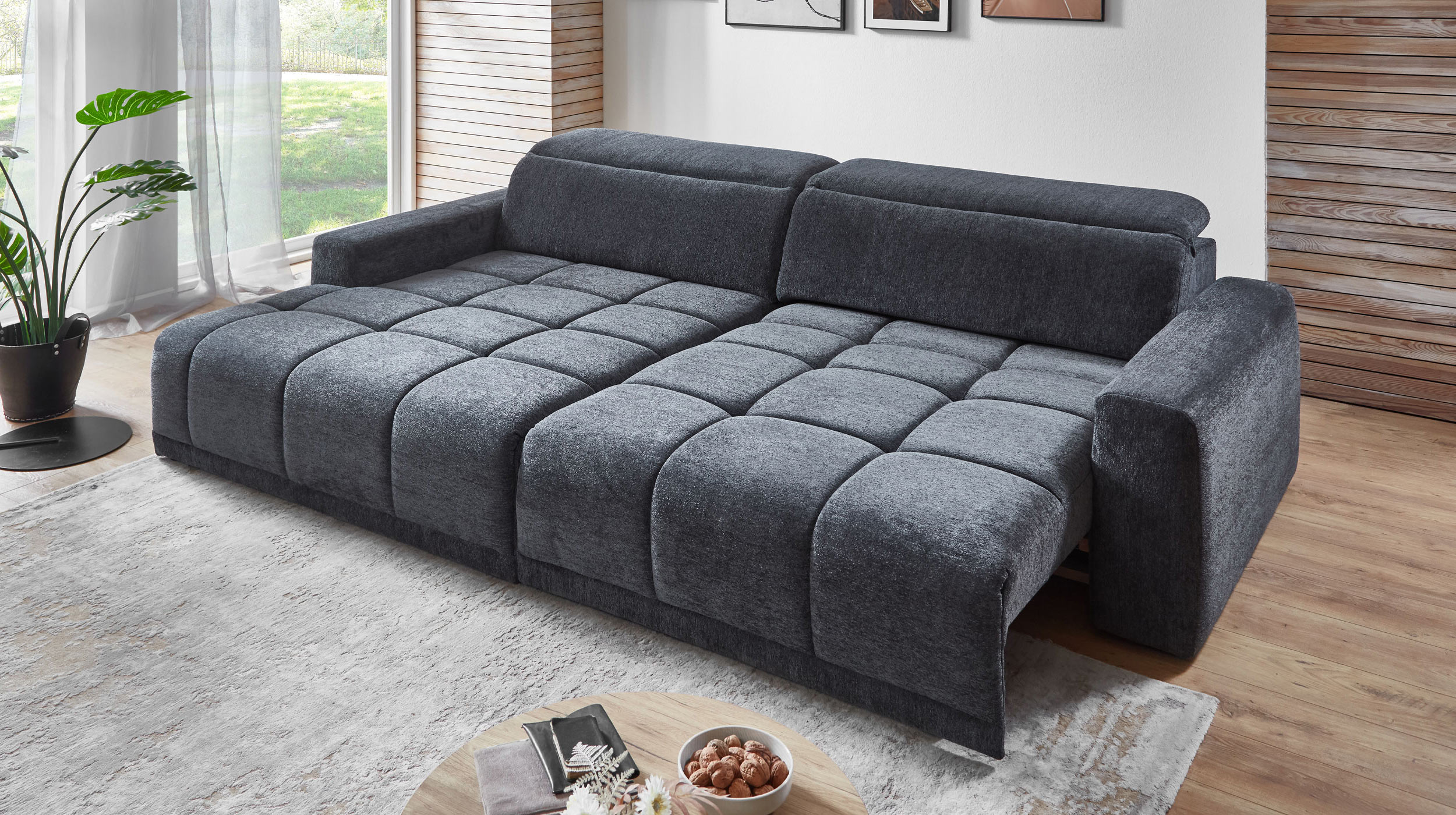 Ecksofa anthrazit elektrisch ausfahrbar 288 cm - OT links - BROOK