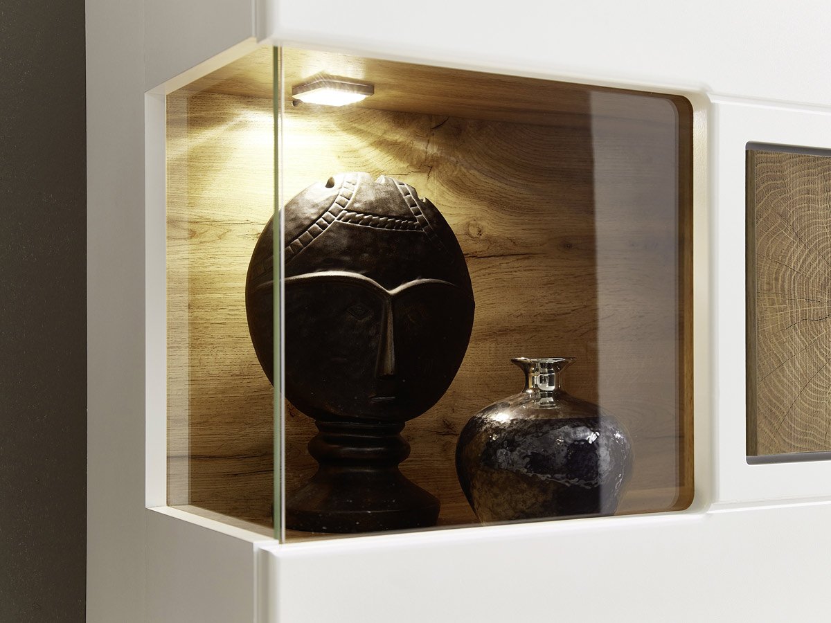 Wohnwand weiß - Eiche - 320 cm - LED-Beleuchtung - FUN PLUS