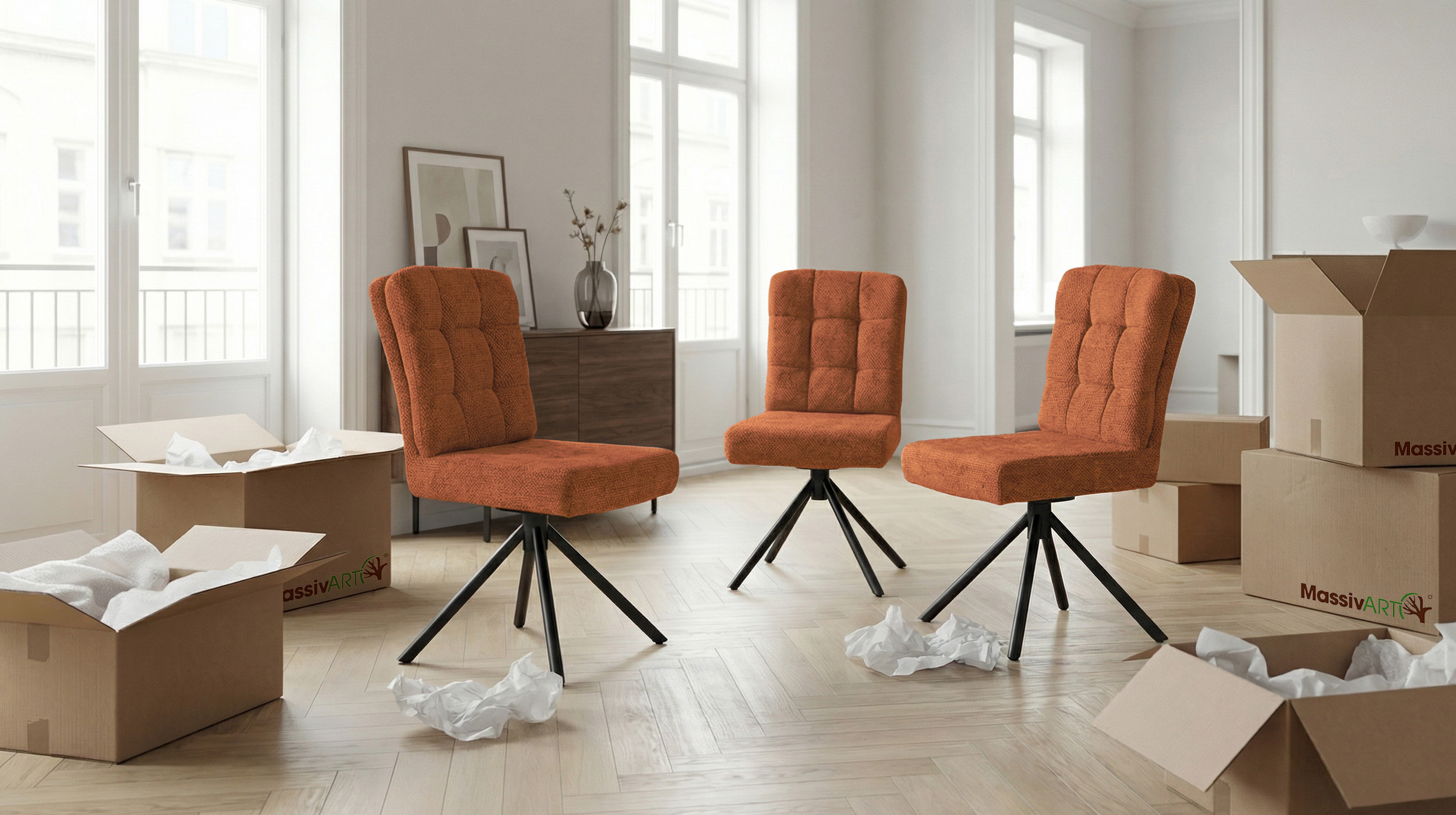 Polsterstuhl orange Drehstuhl Taschenfederkern Chenille - HEDIA