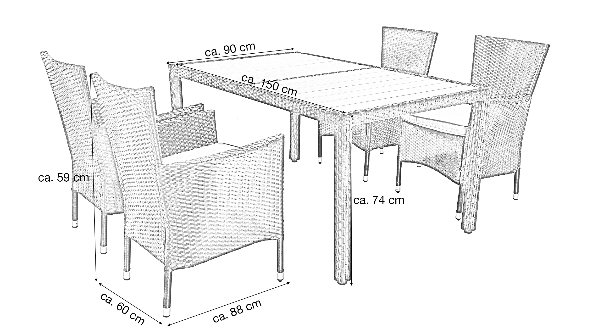 Gartenmöbel Set 5-teilig Gartentisch 150 x 90 cm schwarz - KOSAMO