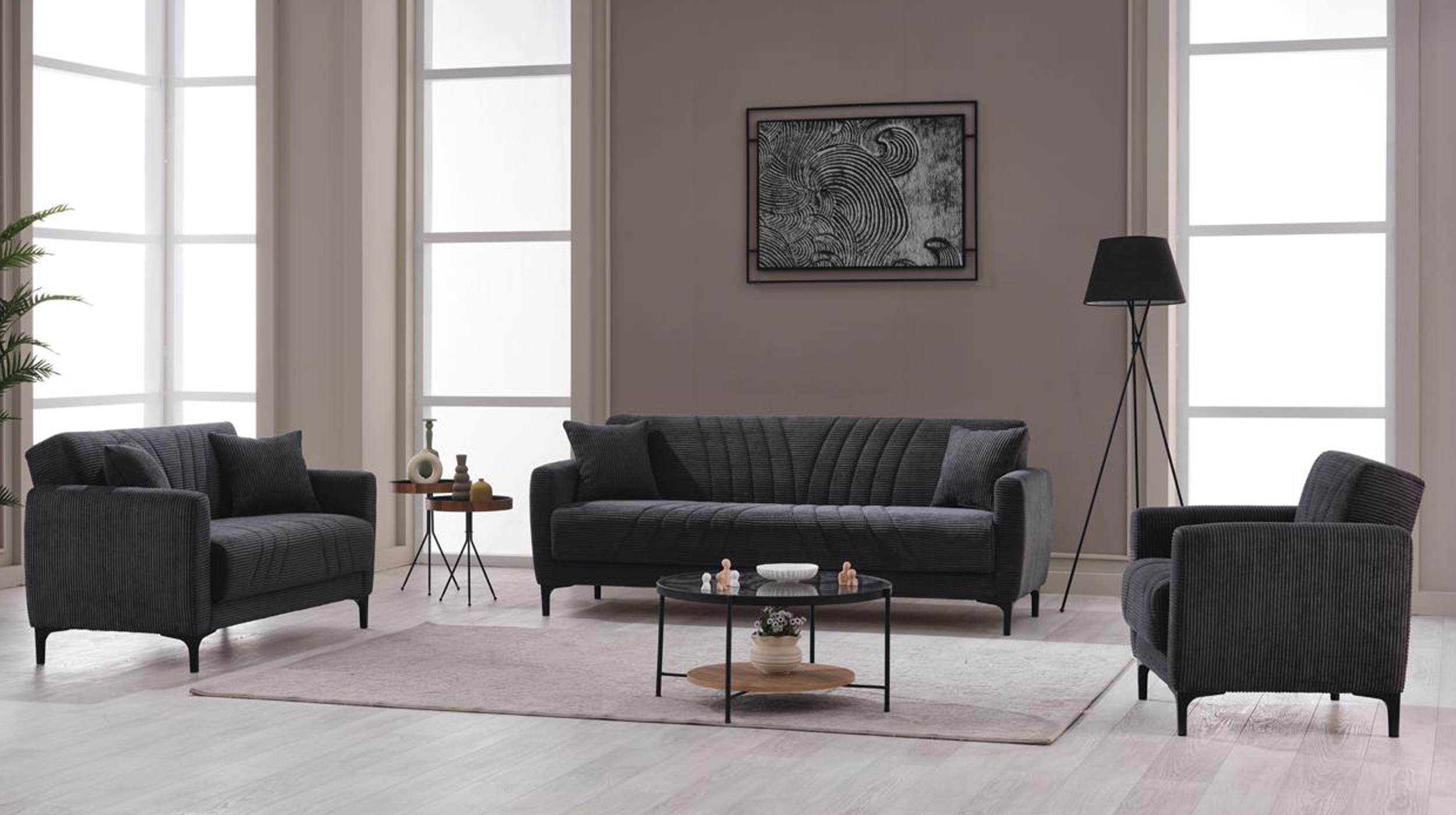 Einzelsofa Cord mit Schlaffunktion 143 cm 2-Sitzer - anthrazit - COMADIO 