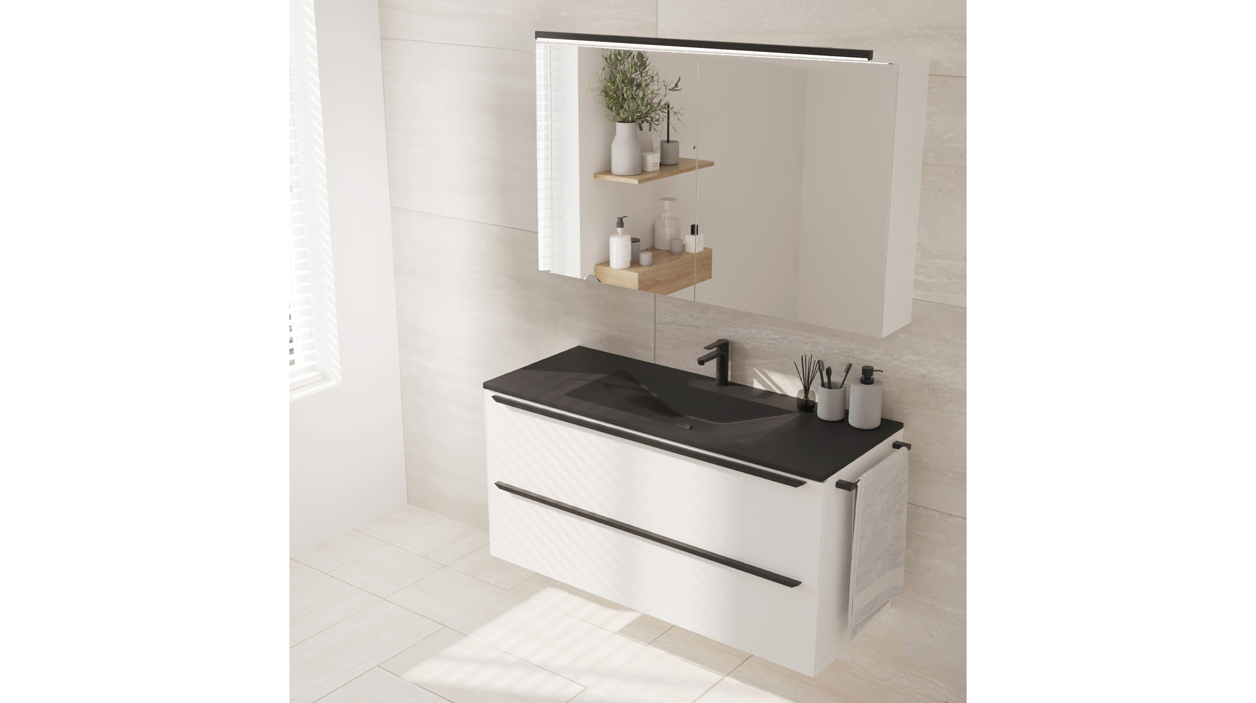 Badmöbel-Set weiß glanz - 2 Teile - Waschtisch 120 cm - FERNANDA