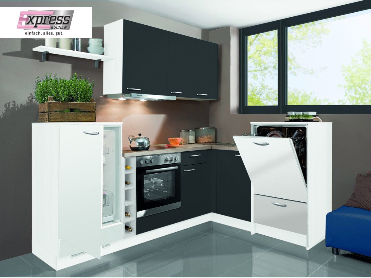 Eckküche 245  x 195 cm - mit Geräten - Küchenfronten matt - WIN