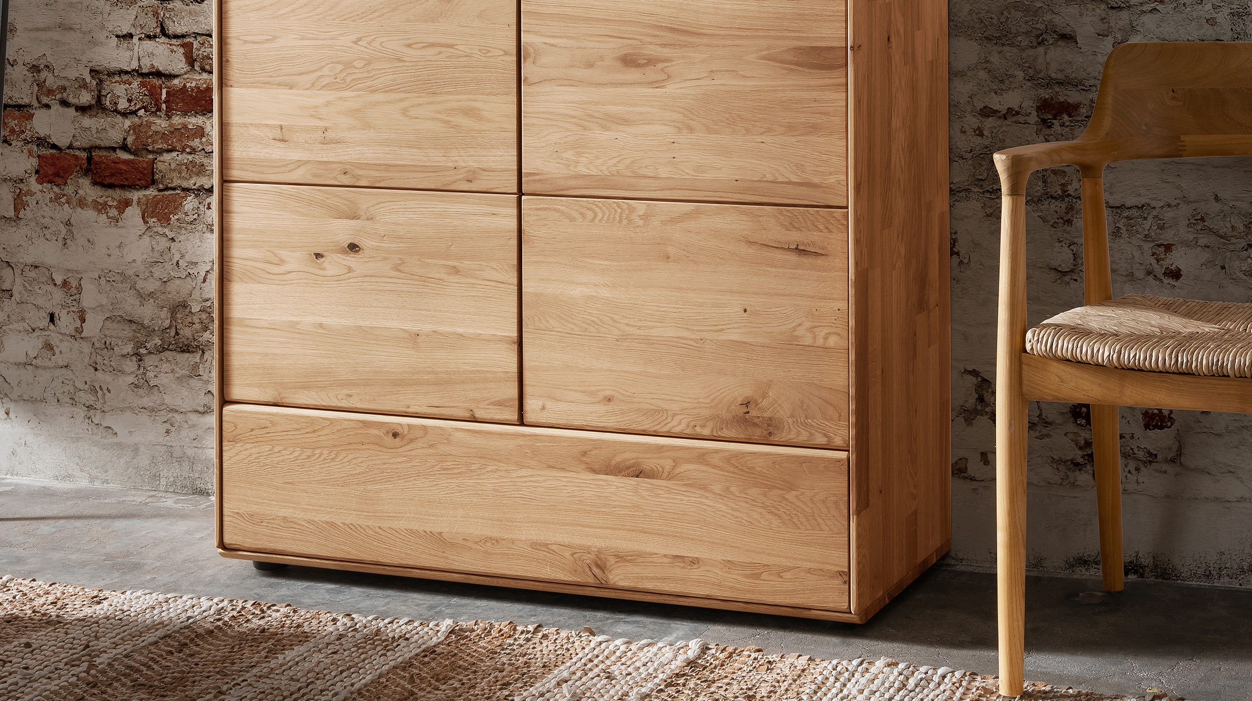 Highboard mit Schublade Wildeiche massiv geölt 100 cm - SKOV 
