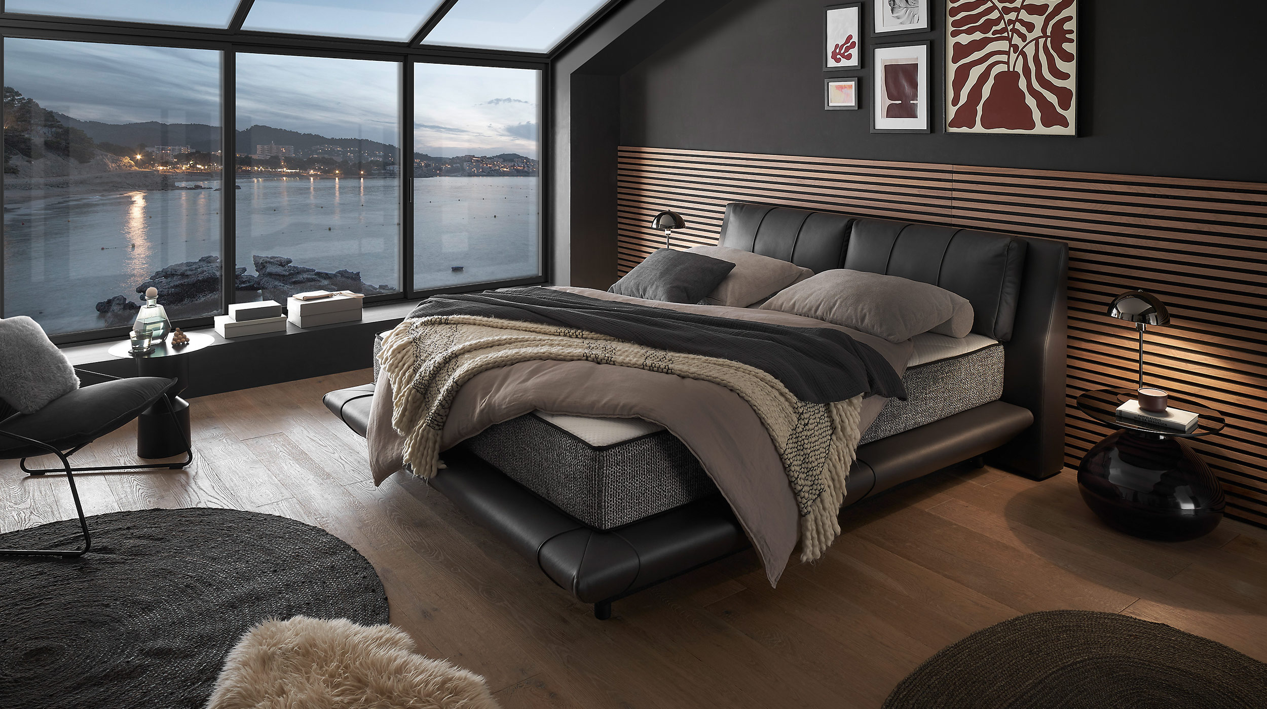 Boxbett 180 x 200 cm schwarz Lederlook mit Bettkasten - MIDNIGHT 