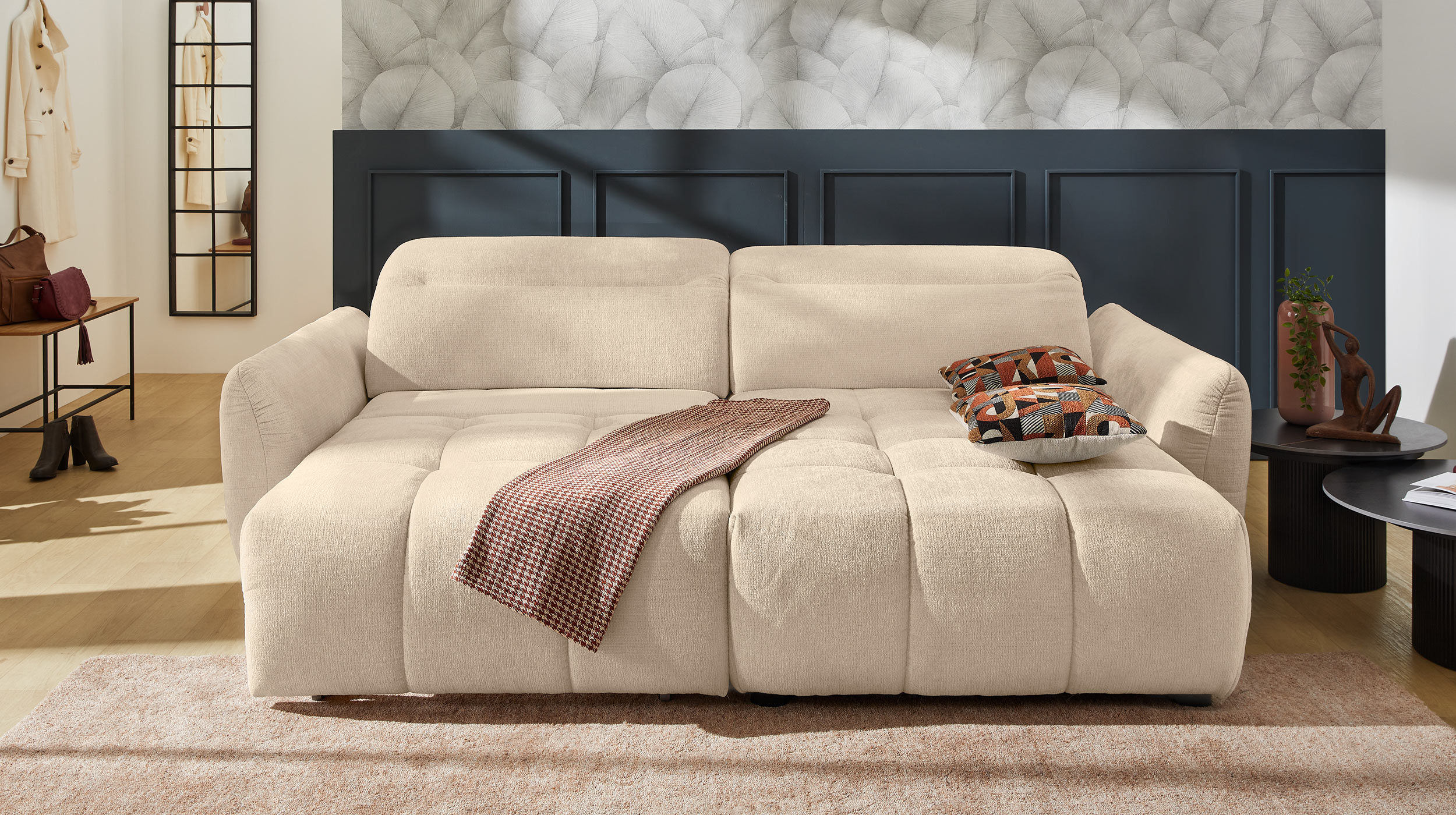 Ecksofa beige ausziehbar mit Relaxfunktion 260 x 191 cm - ZOOM