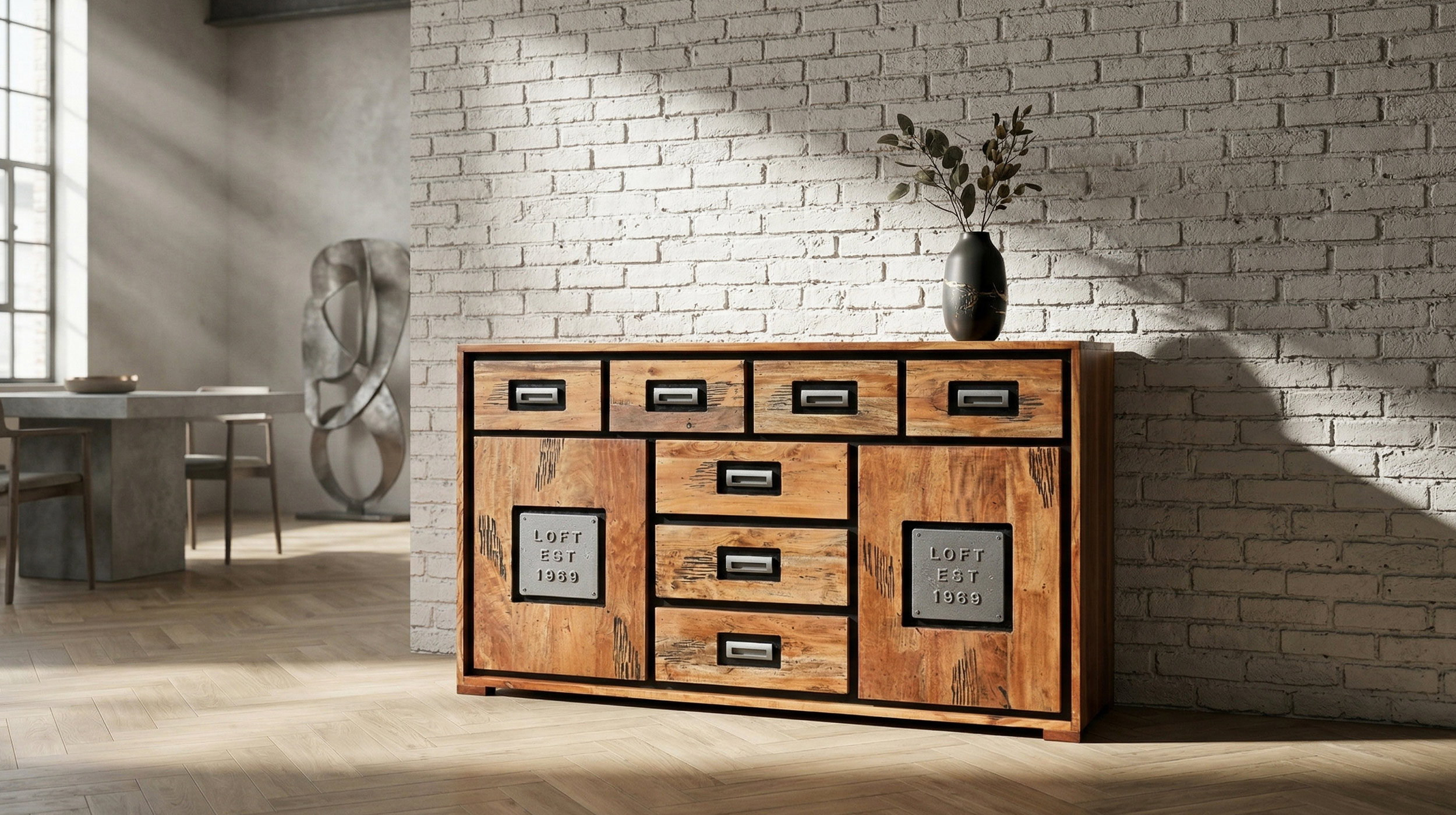 Sideboard Akazie Altholz massiv montiert - 150 cm - NARVIK