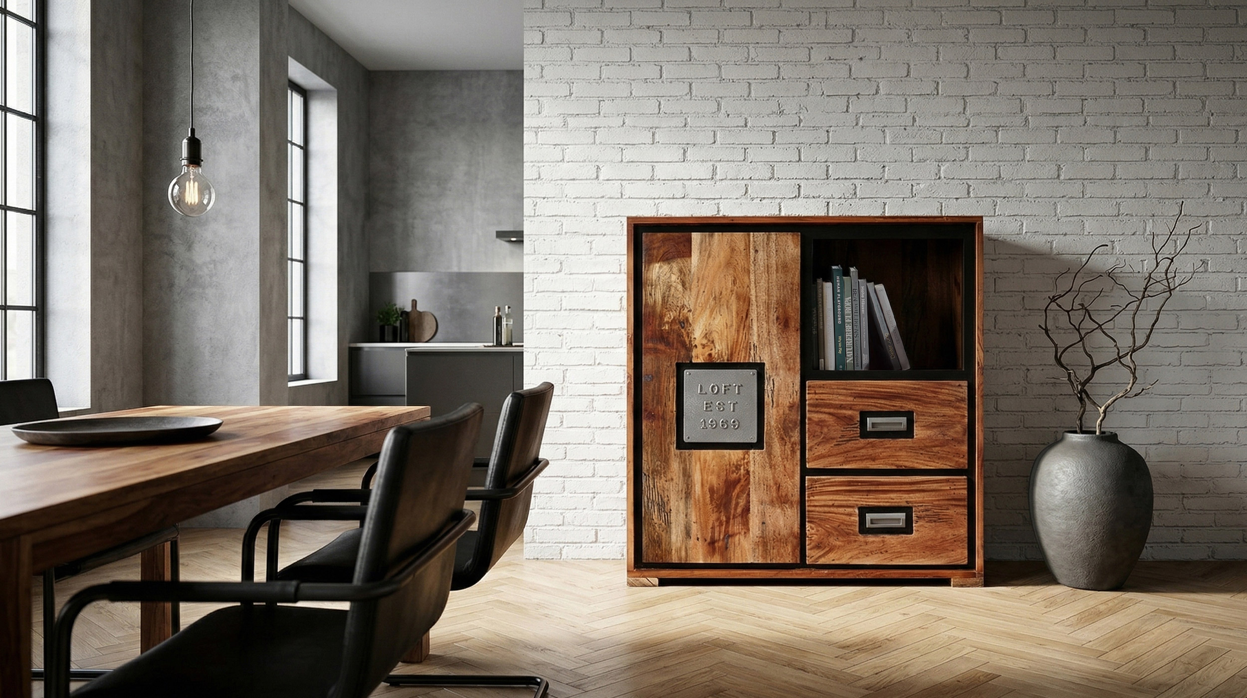 Highboard Akazie Altholz massiv montiert - 75 cm - NARVIK