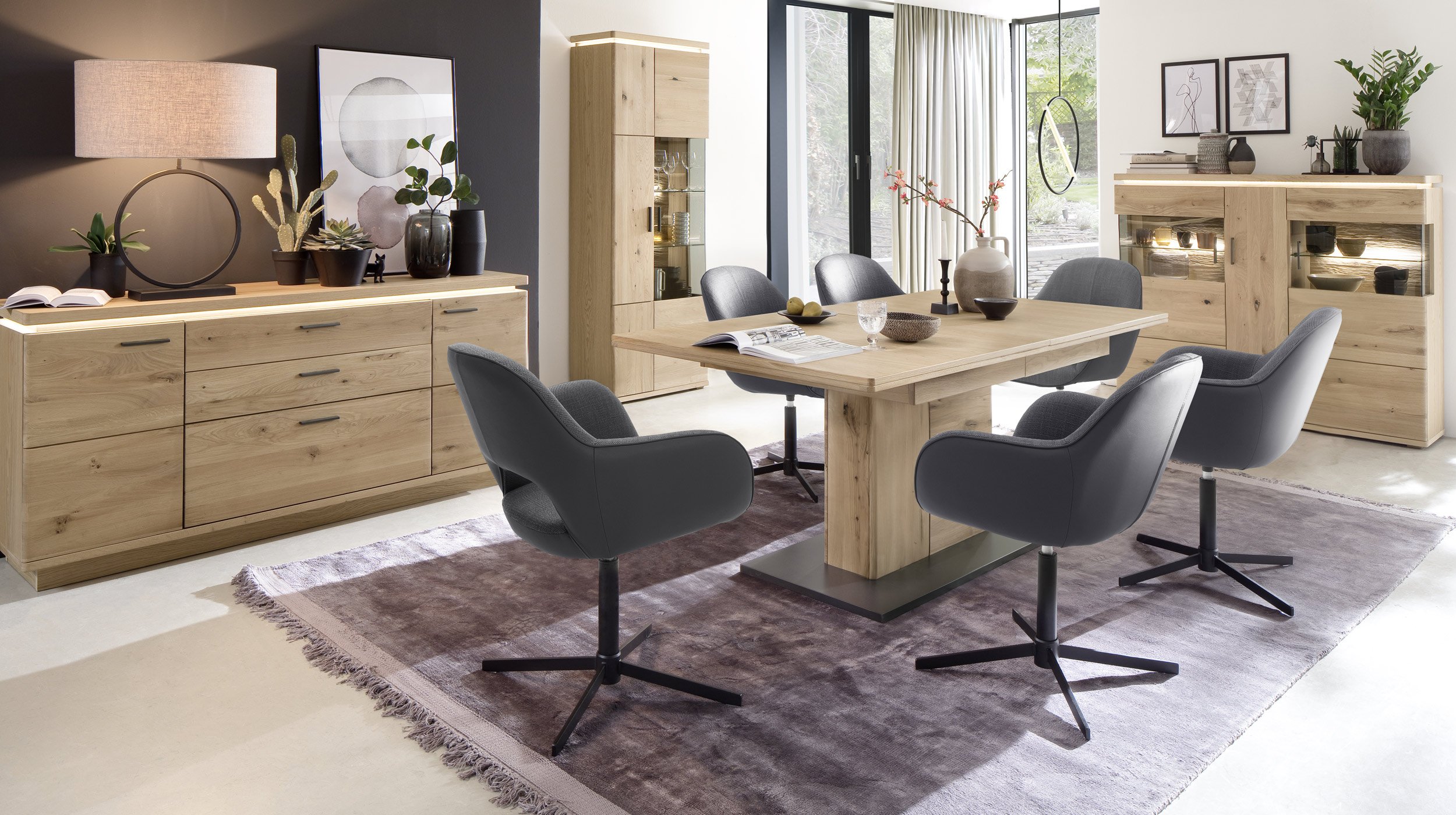 Highboard Balkeneiche geölt teilmassiv 128 cm - BARCELONA