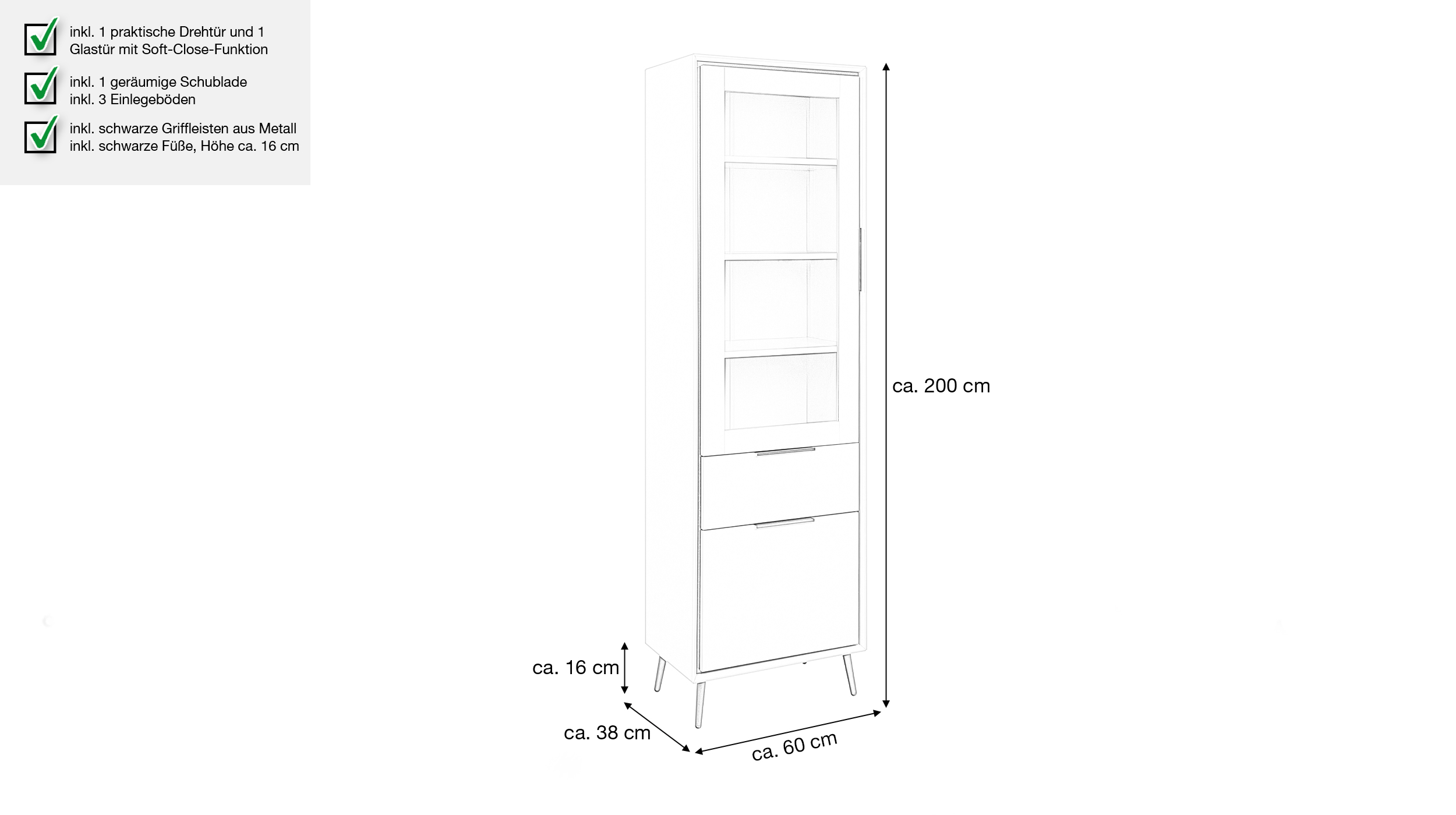 Vitrine mit Glastür beige schwarz Breite 60 cm - ARONA