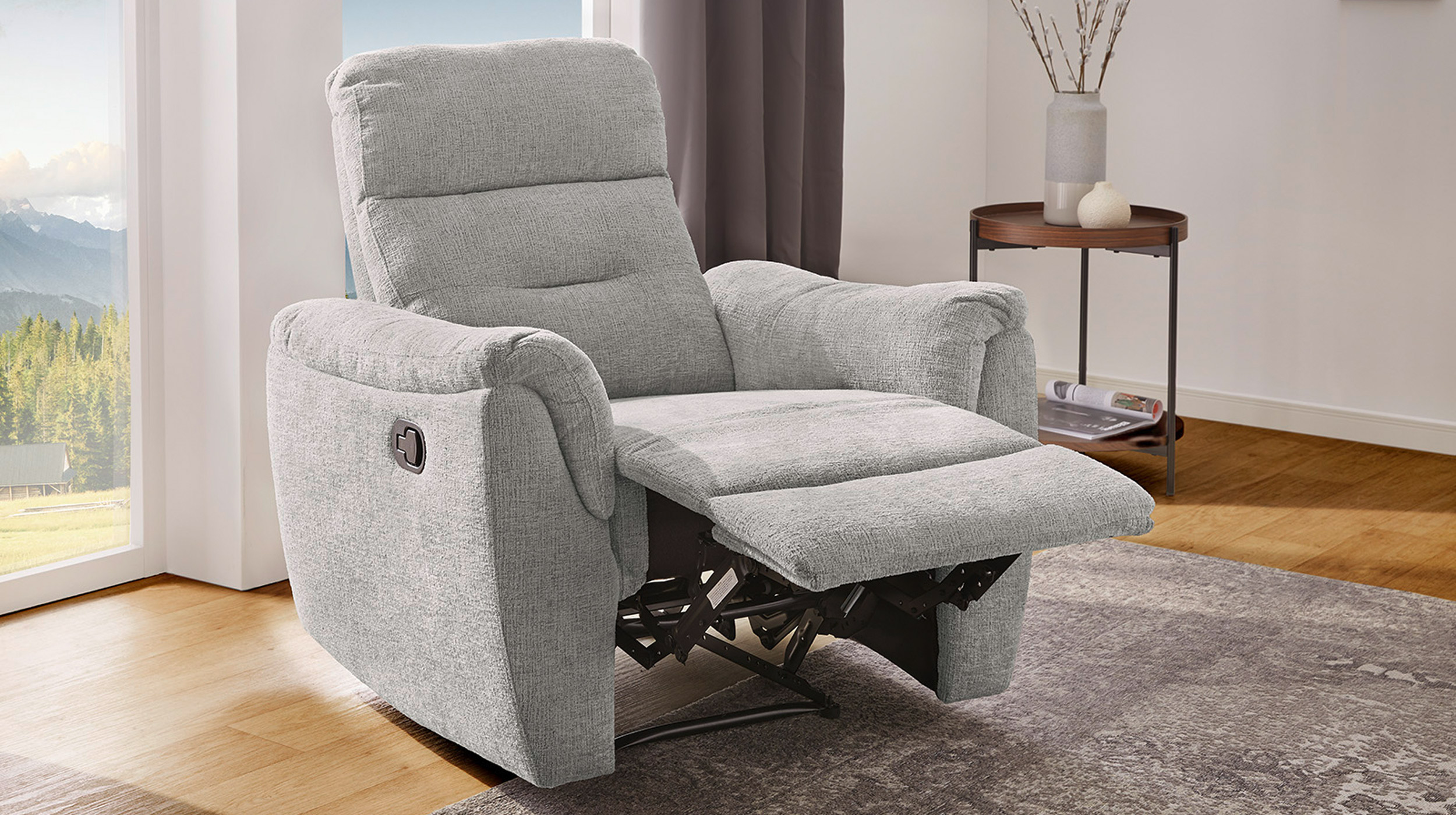 Fernsehsessel grau Chenille mit Relaxfunktion - UTAH