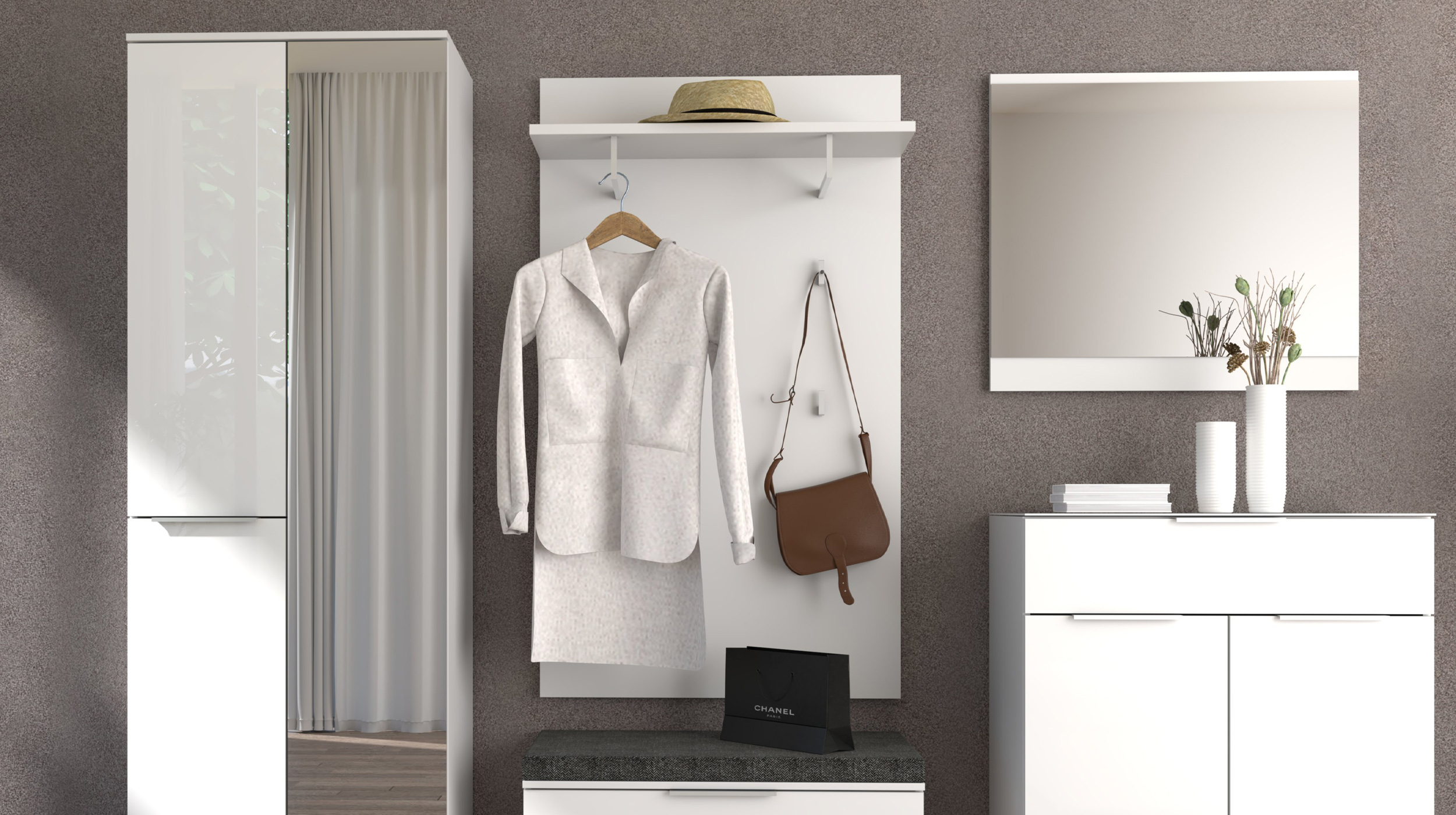 Wandgarderobe Paneel weiß 80 x 138 cm - SANTORIN