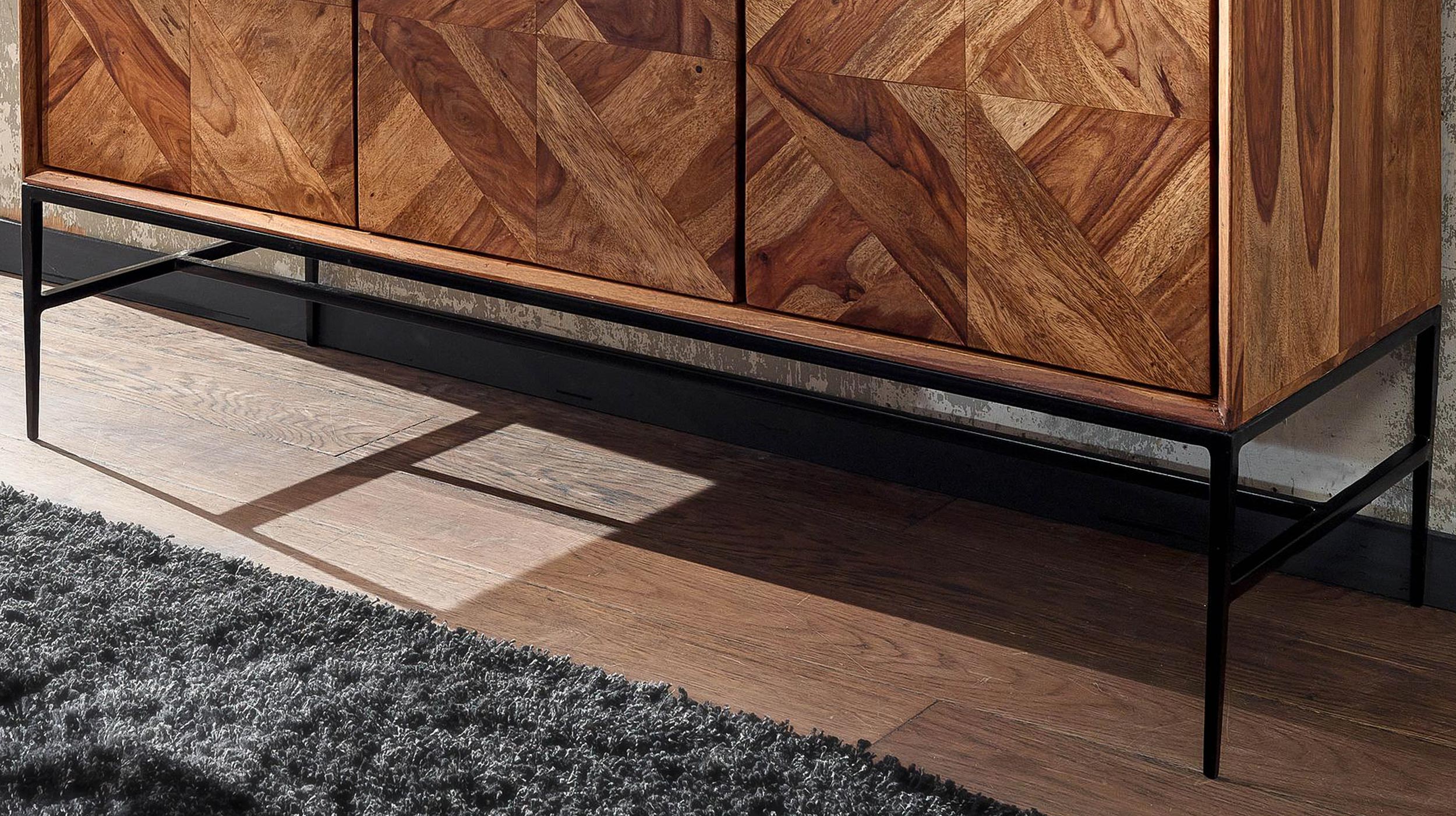 Sideboard Sheesham massiv gebeizt 123 cm - 3-türig - SIGRID