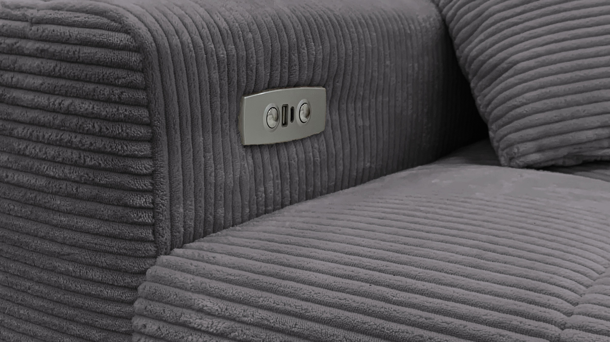 Ecksofa Cord grau ausziehbar - Sitztiefenverstellung 256 cm - OT rechts - SIMPLE Ecksofa Cord grau ausziehbar - Sitztiefenverstellung 256 cm - OT rechts - SIMPLE