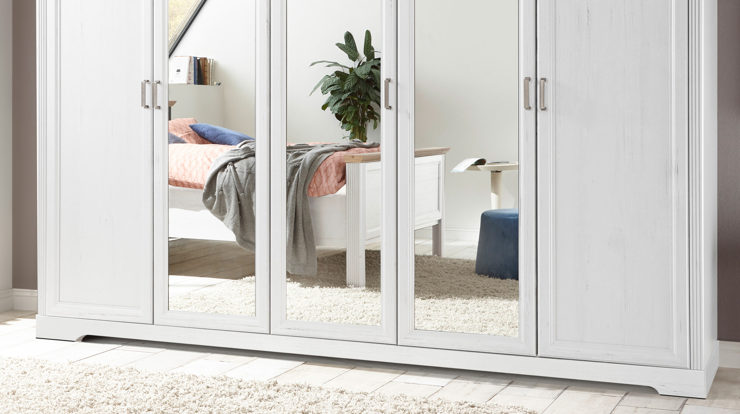 Kleiderschrank mit Spiegel - weiß - Artisan Eiche - 266 cm - JASMIN