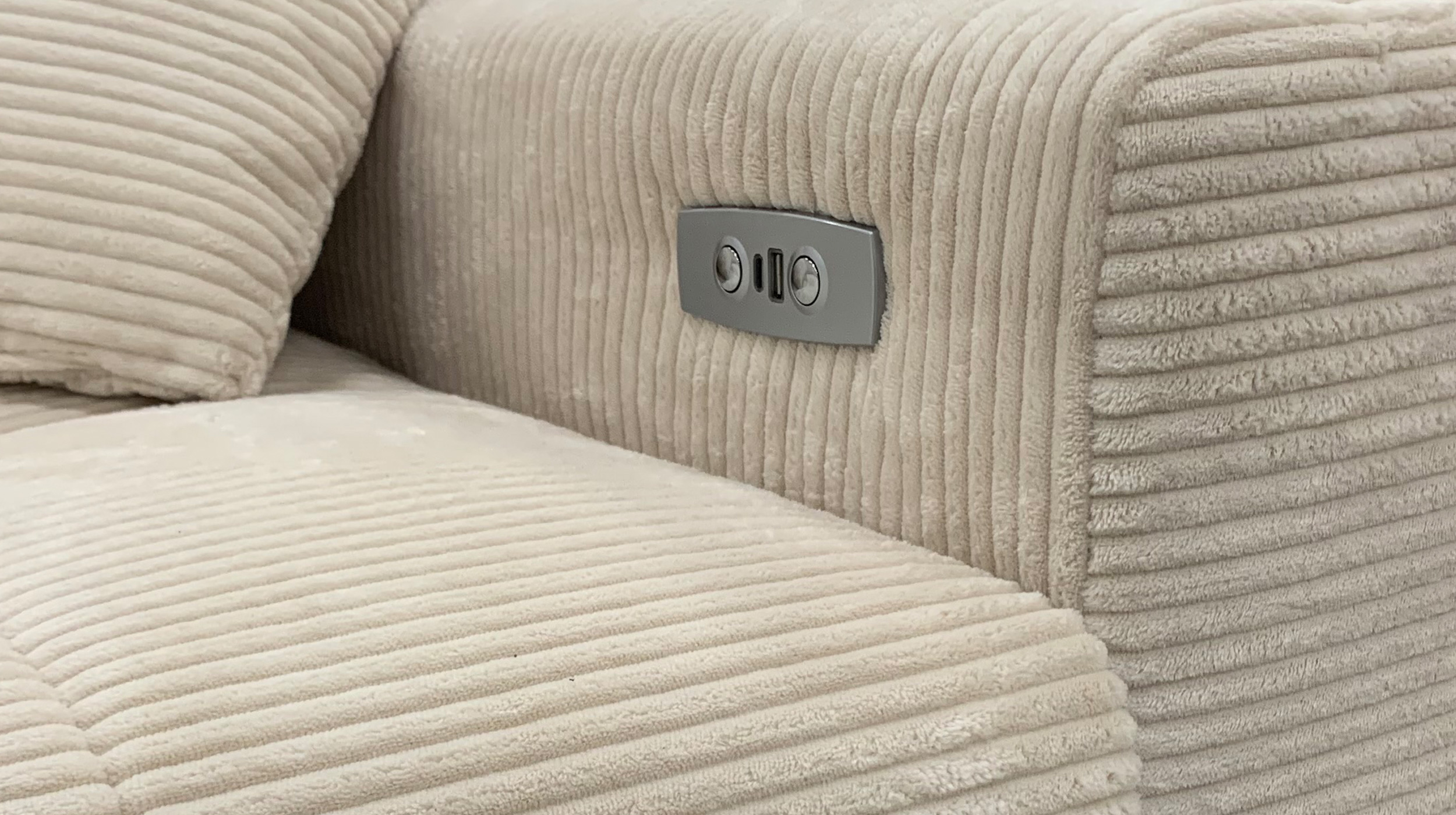 Ecksofa Cord beige ausziehbar - Sitztiefenverstellung 256 cm - OT links - SIMPLE  Ecksofa Cord beige ausziehbar - Sitztiefenverstellung 256 cm - OT links - SIMPLE