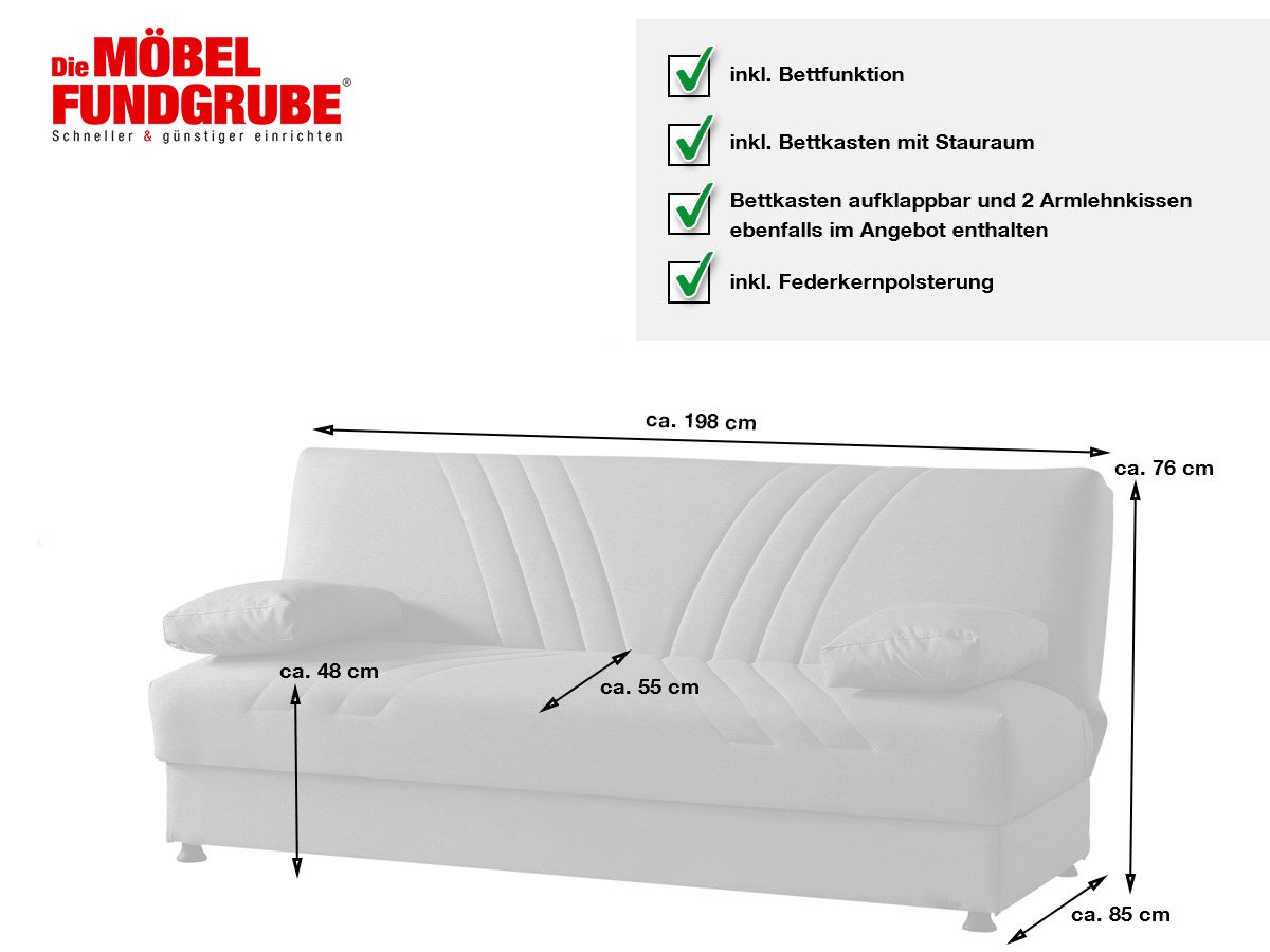 Einzelsofa grau Schlaffunktion ausziehbar 2-Sitzer 198 cm - KAYA