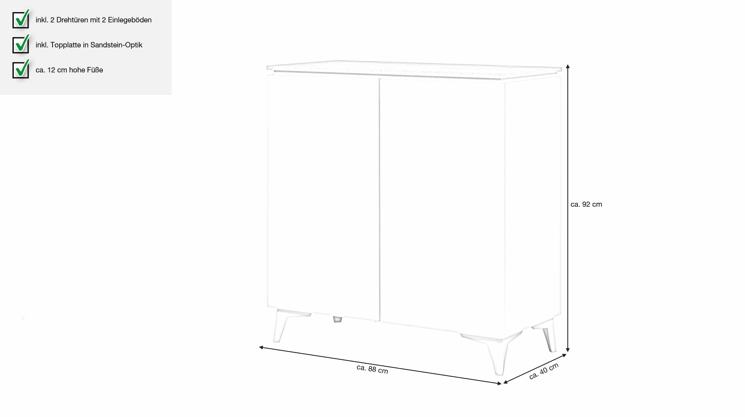 Kommode mit 2 Türen weiß - Sandstein 88 x 92 cm - BERTRIX