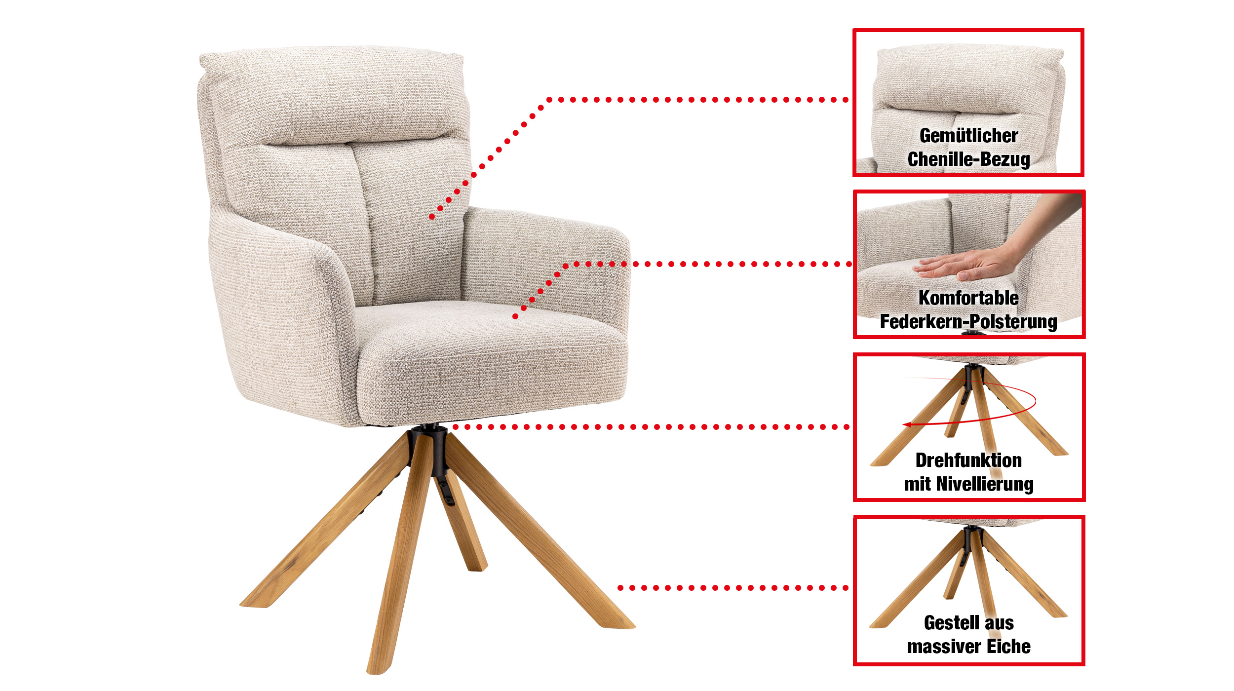 Armlehnstuhl beige Chenille drehbar - Federkern-Polsterung - SOFIA