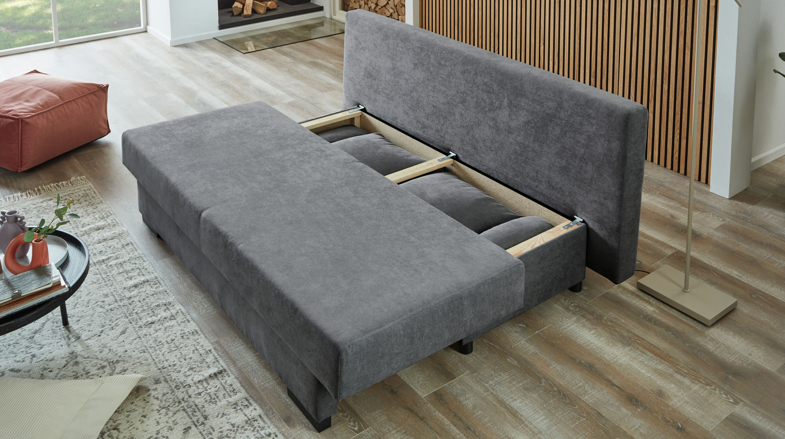 Schlafsofa anthrazit Bettkasten ausziehbar 190 cm - GRONINGEN Schlafsofa anthrazit Bettkasten ausziehbar 190 cm - GRONINGEN