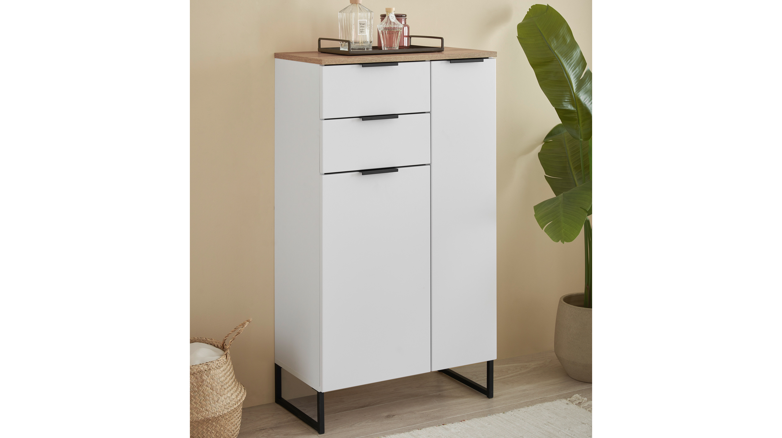 Bad Unterschrank weiß Eiche 60 cm - 2 Schubladen - DALIA