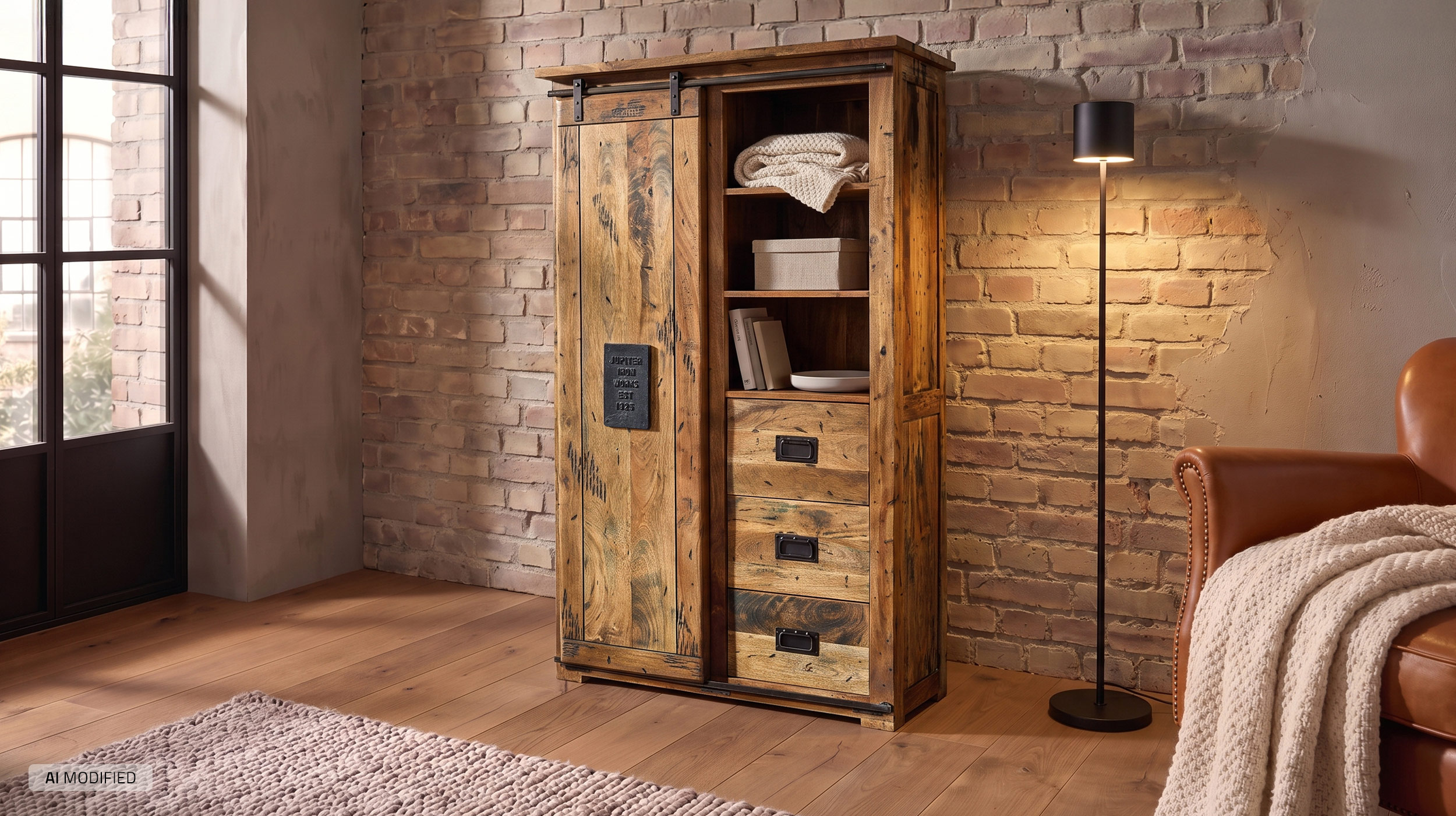 Garderobenschrank 1 Rolltür Mango massiv 100 cm - montiert - EMANUEL